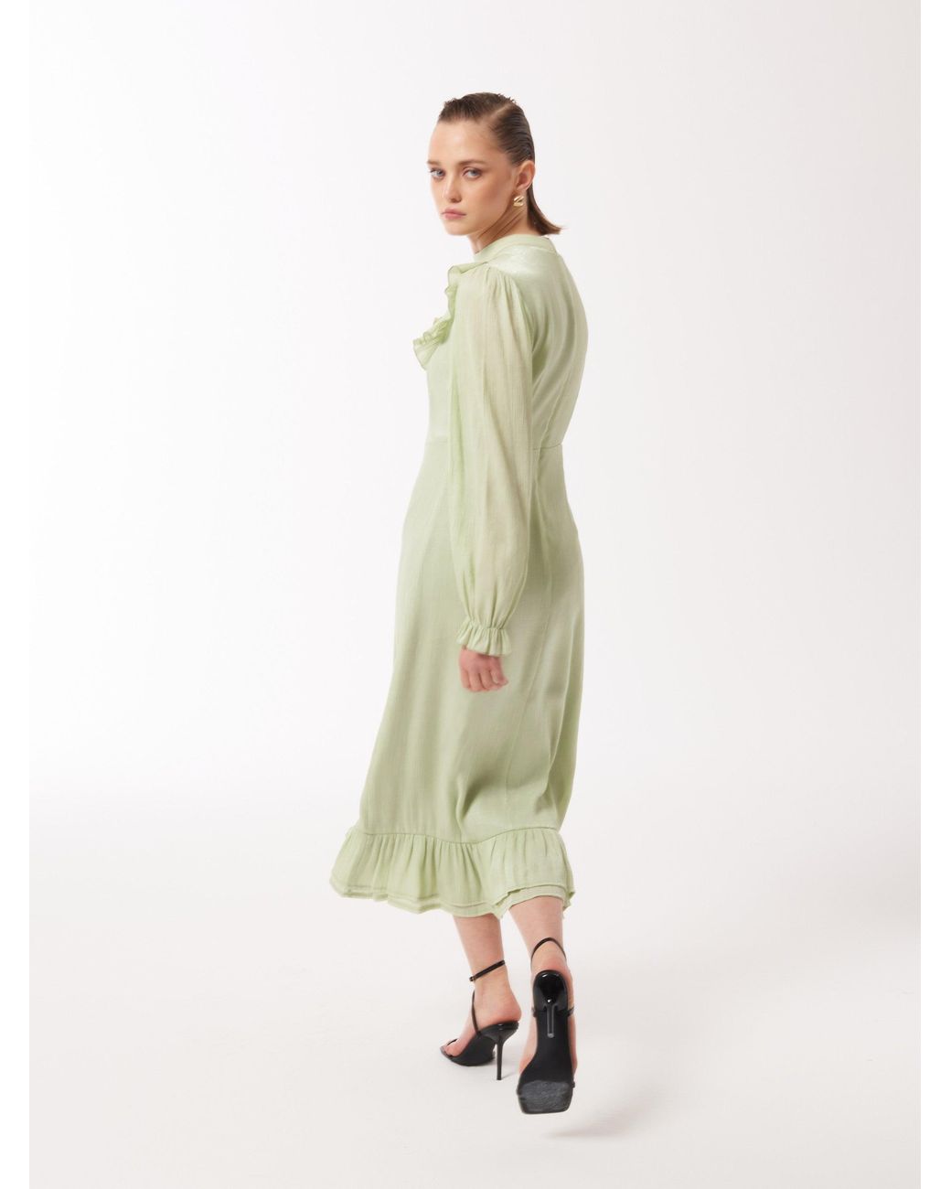 Sour Figs Green Ruffled Midi Dress