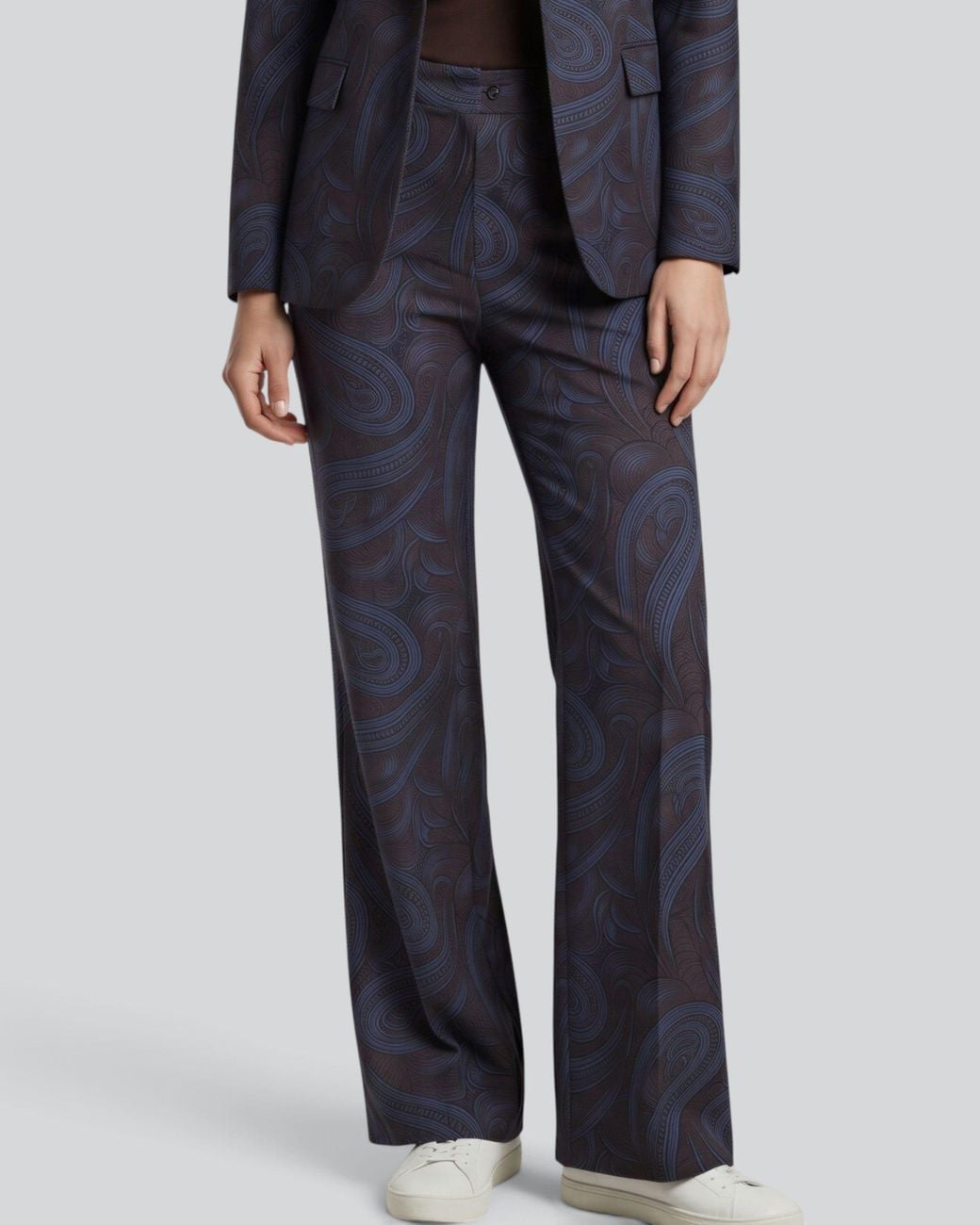 Lords of Harlech Blue Pheobe Paisley Badalona Brownie Wool Straight-Leg Pant