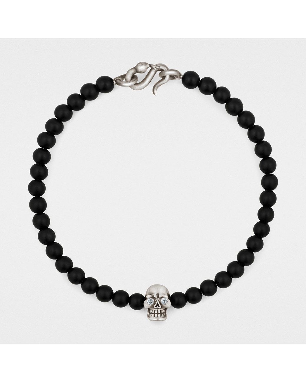 Snake Bones Skull Bracelet In Sterling Silver With Diamonds Black Onyx & Snake Clasp for men