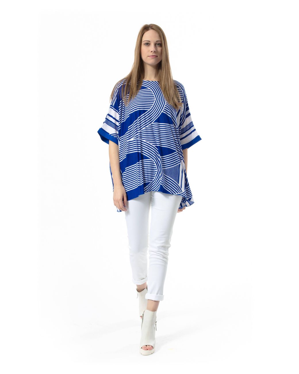 Conquista Blue Oversized Striped Top
