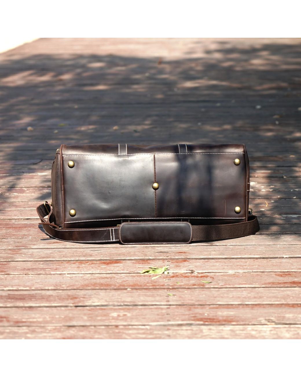 Touri Black Leather Weekend Bag With Shoe Storage for men