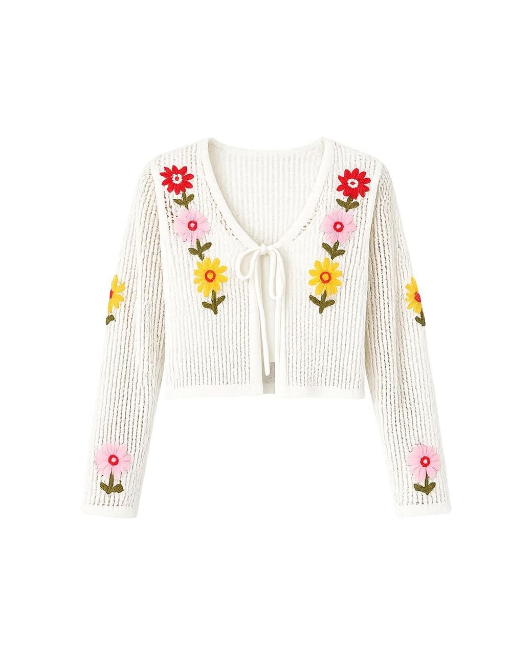 Yumi' White Neutrals Ivory Crochet Embroidered Flower Bolero