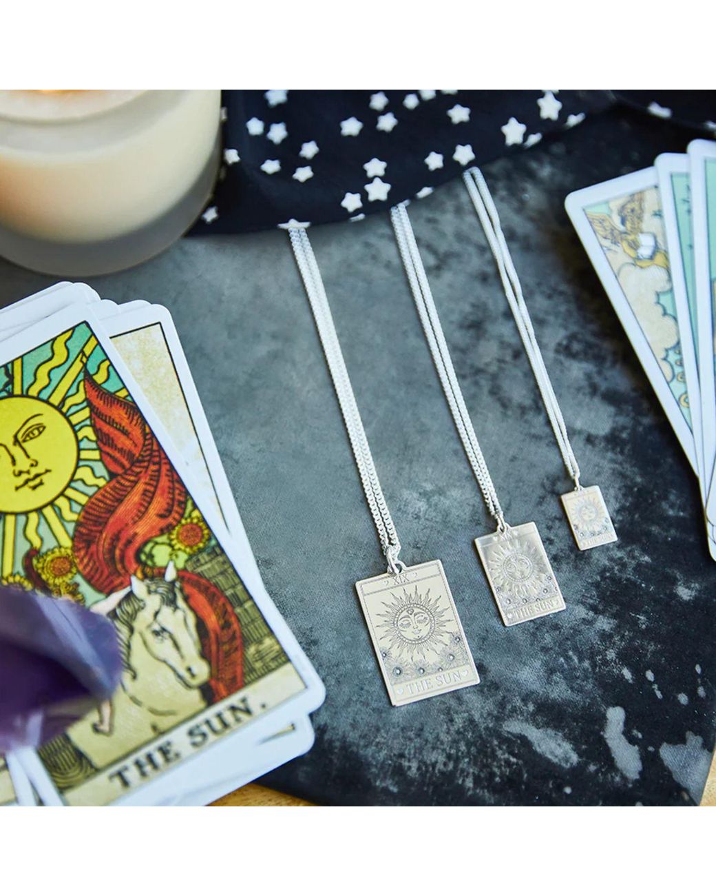 CarterGore White Small Sterling Silver "the Sun" Tarot Card Necklace