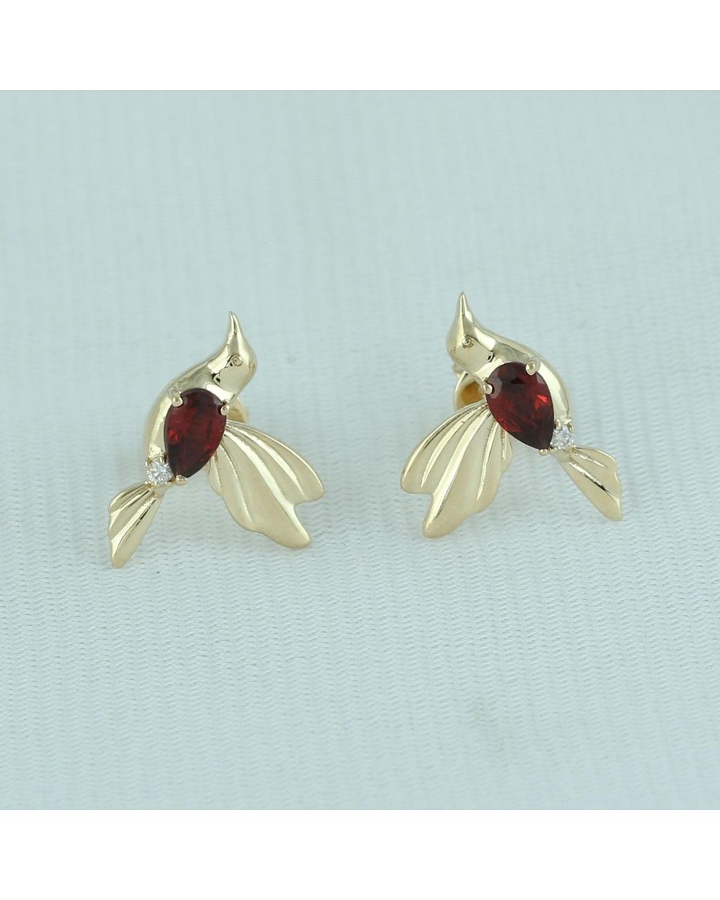 Artisan Metallic 14K Garnet & Diamond Hummingbird Stud Earrings