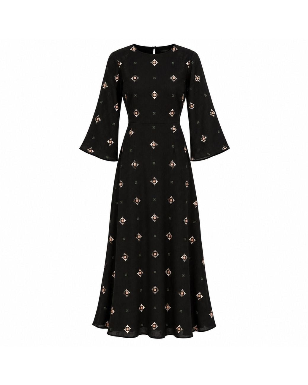 Traffic People Black Sacred Silence Embroidered Long Sleeve Deme Maxi Dress