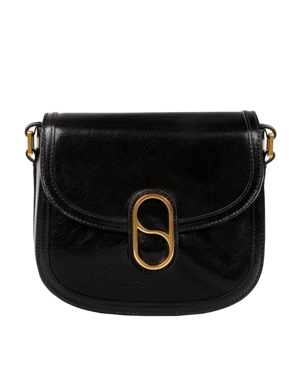 Time Resistance Black Leather Saddle Bag