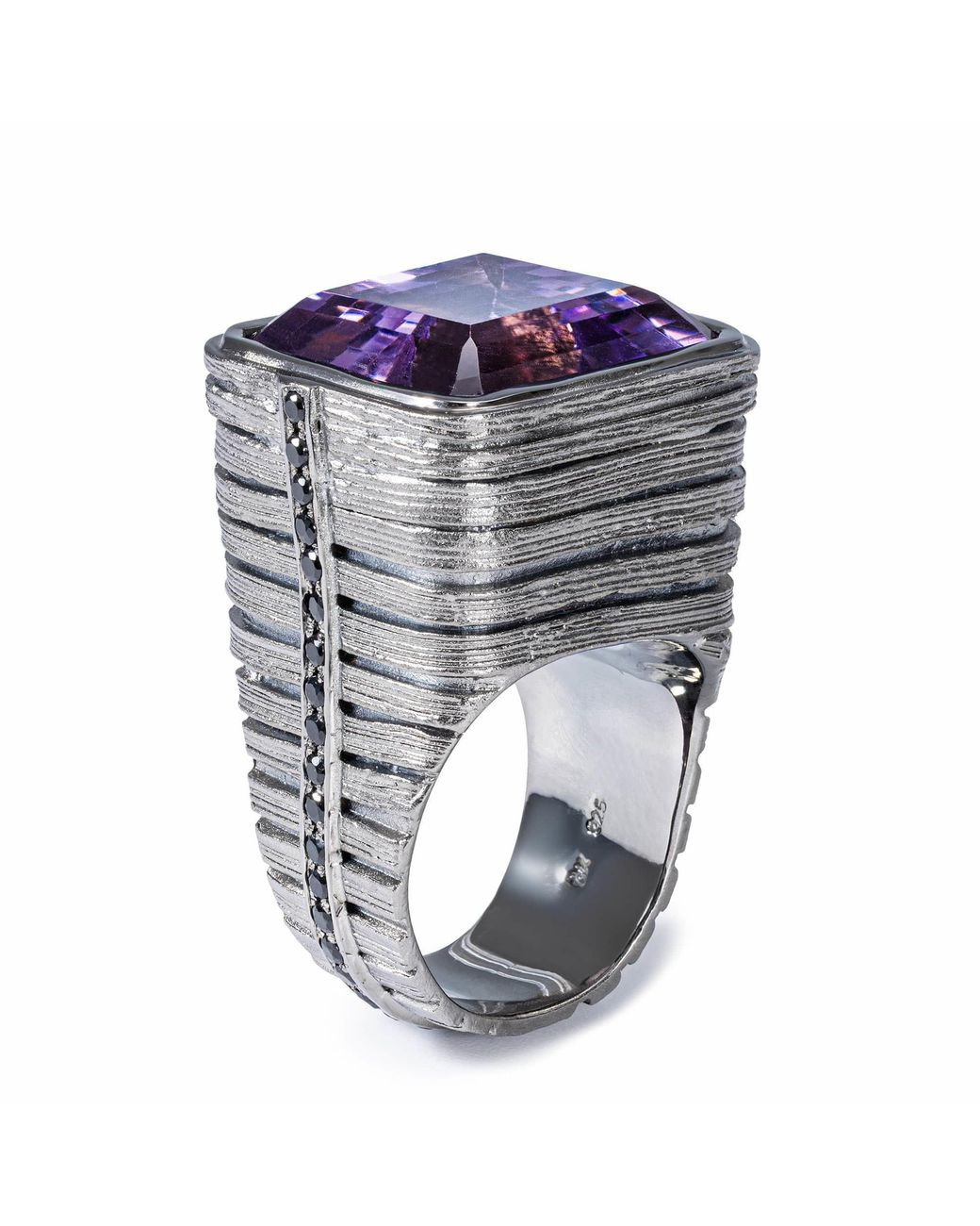German Kabirski Multicolor Liron Singular Edition Signet Ring With Amethyst And Spinel