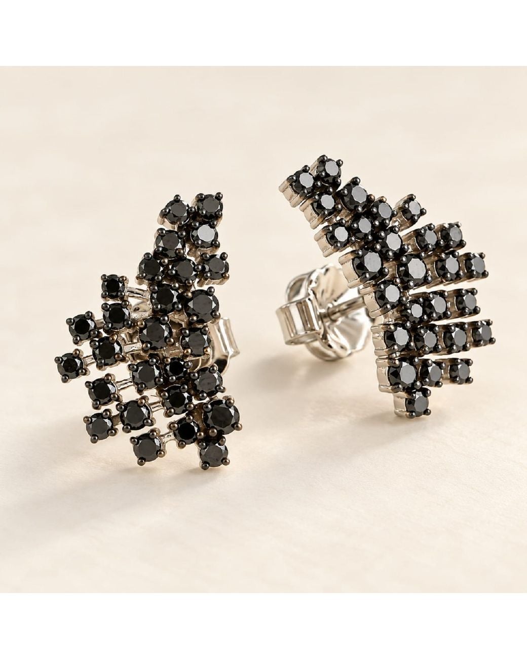 Artisan Black 14K Diamond Cluster Statement Stud Earrings