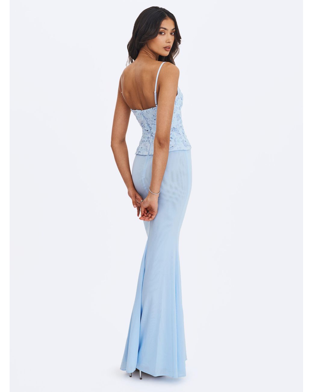 Miss Circle New York Blue Aurielle Baby Sweetheart Mermaid Peplum Maxi Dress