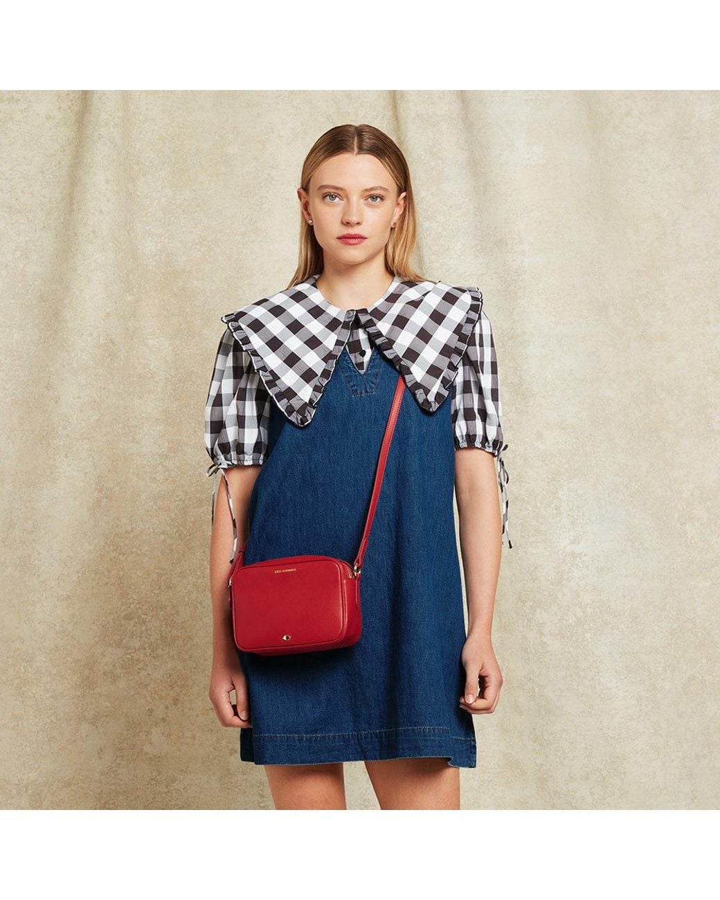 Lulu Guinness Red Lulu Leather Cole Crossbody Bag