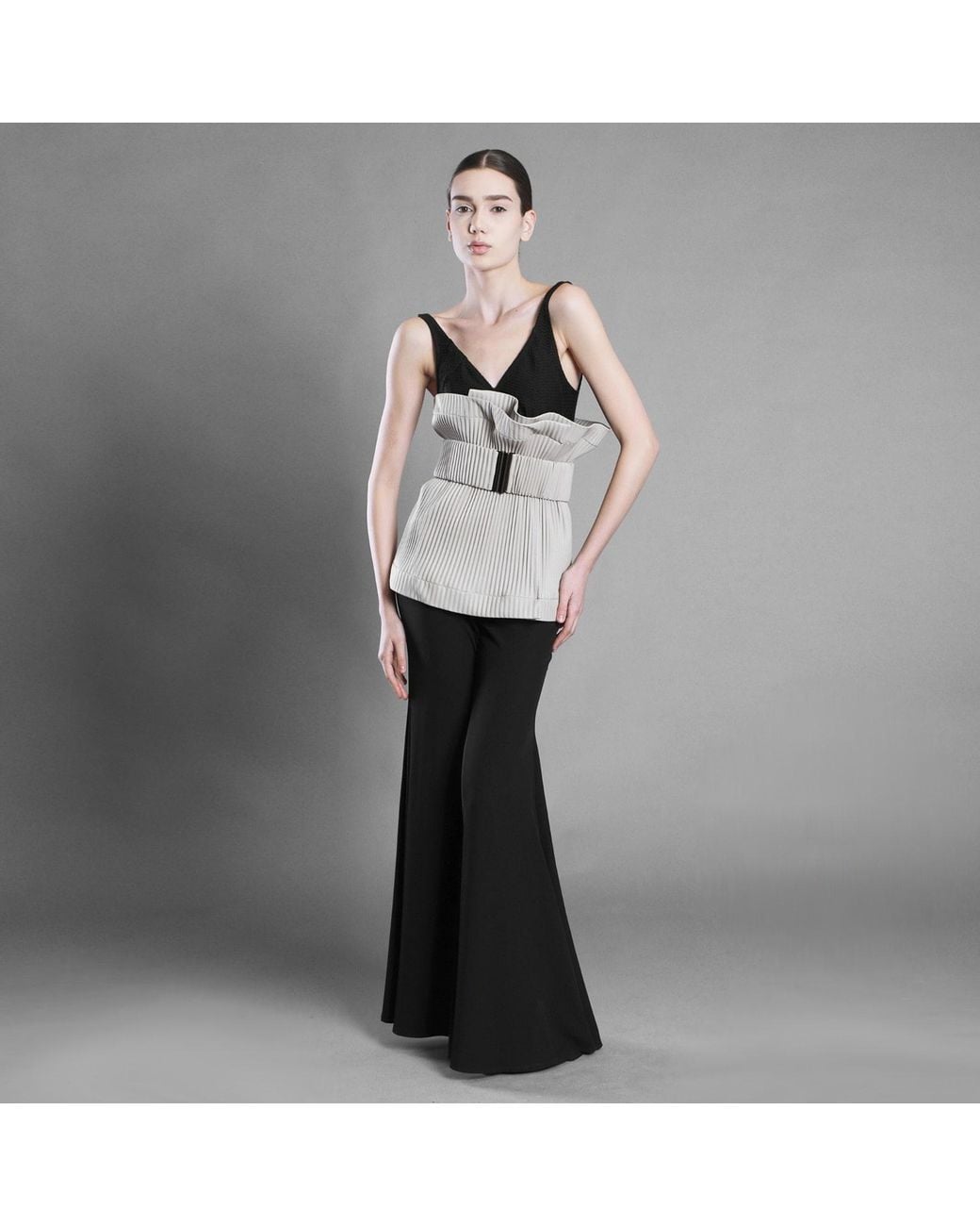 Silvia Serban Gray Neutrals Pleated Eco-Leather Belt
