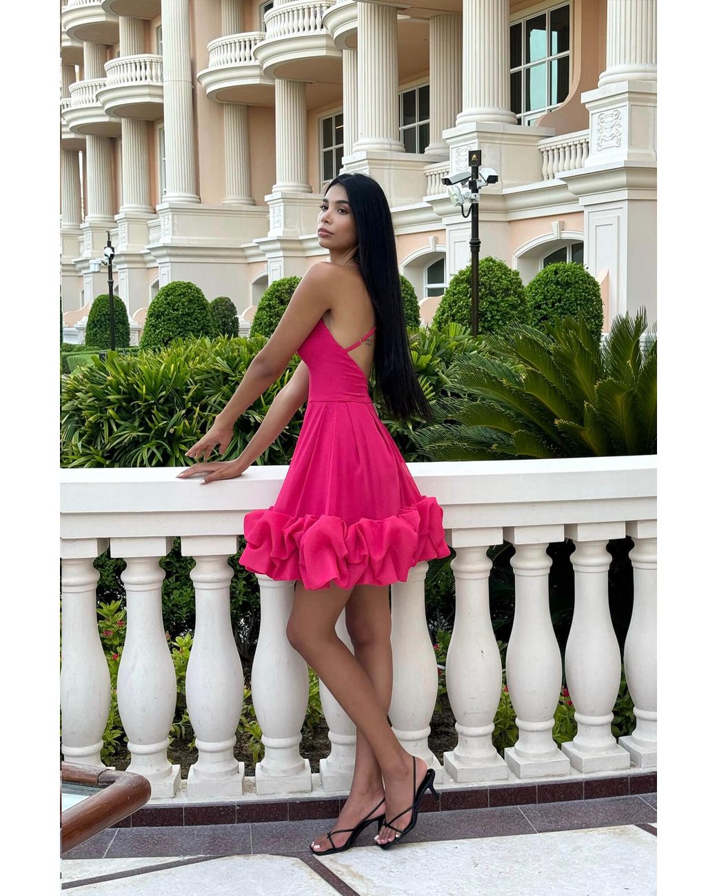 POST MERIDIEM Pink Fuchsia Backless Bustier Mini Dress