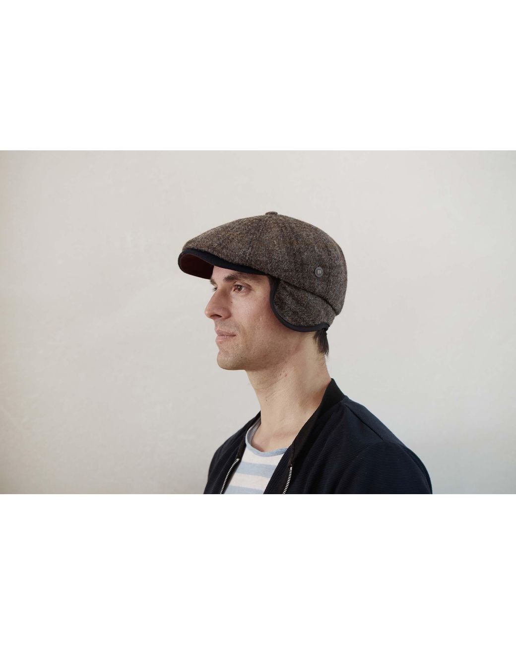 Dasmarca Hats Brown Aaron Harris Tweed Wool Cap With Earflaps for men