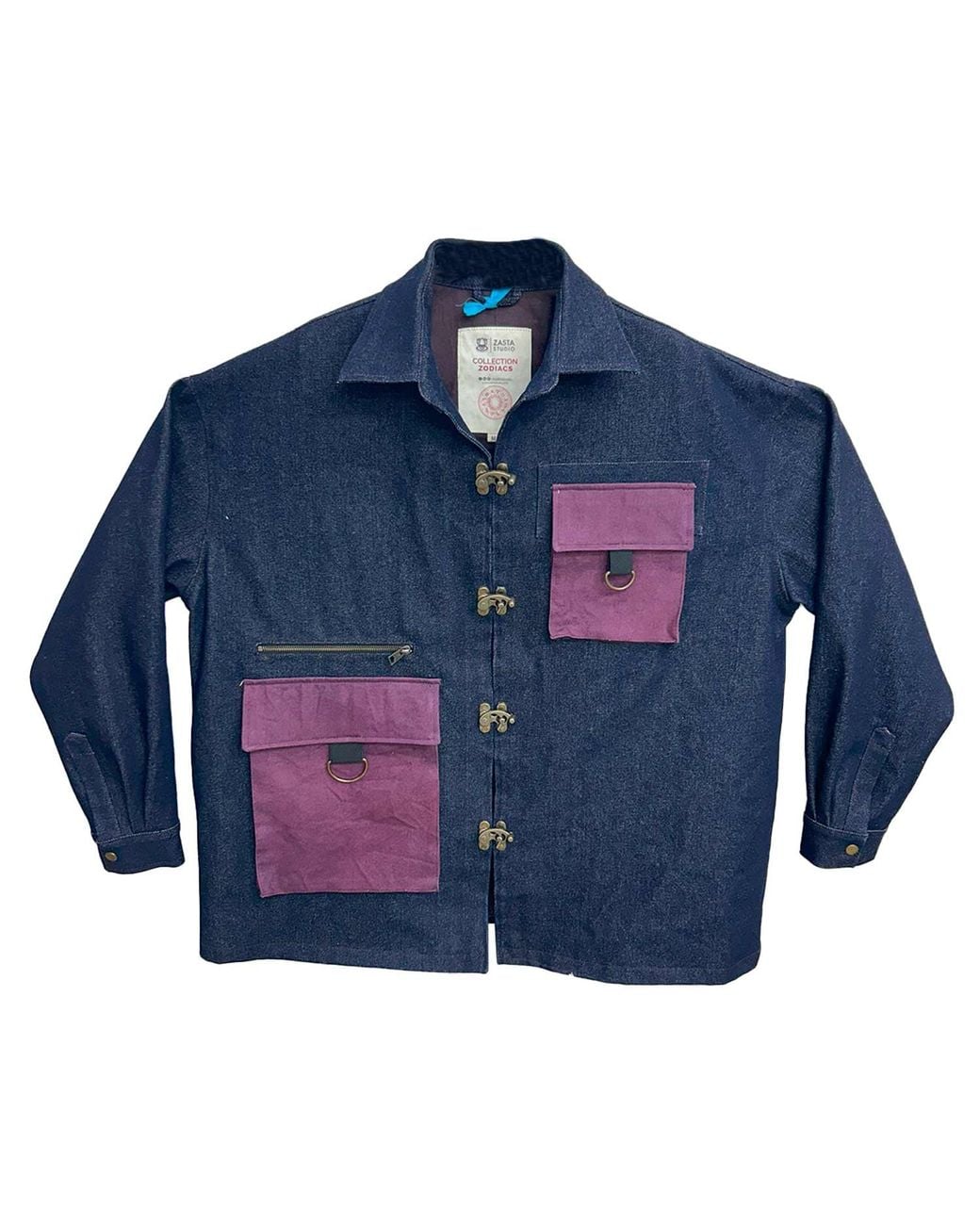 Zasta Studio Blue Zodiac Libra Denim Embroidered Coat Jacket for men