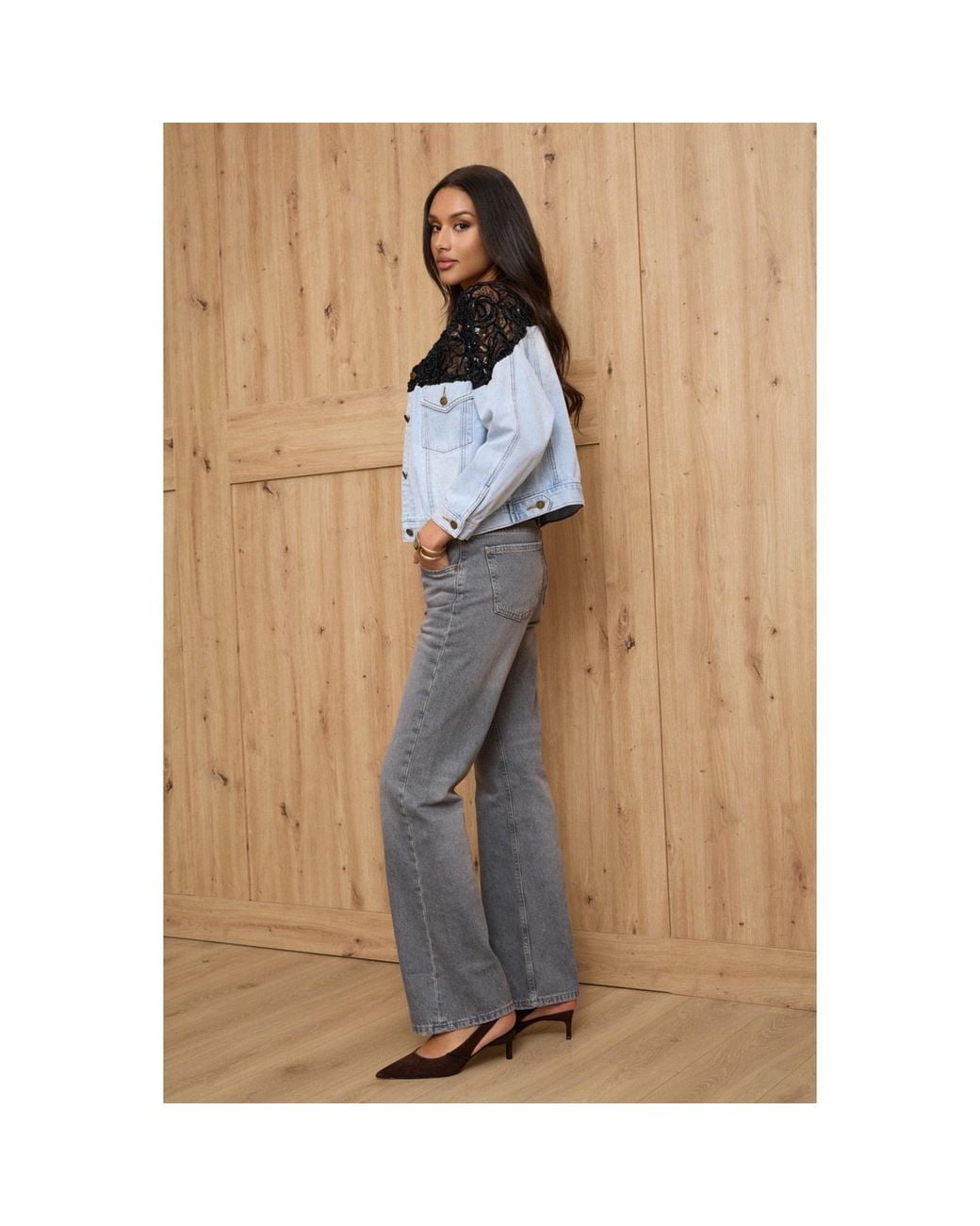 Saachi Blue Floral Mesh Denim Jacket