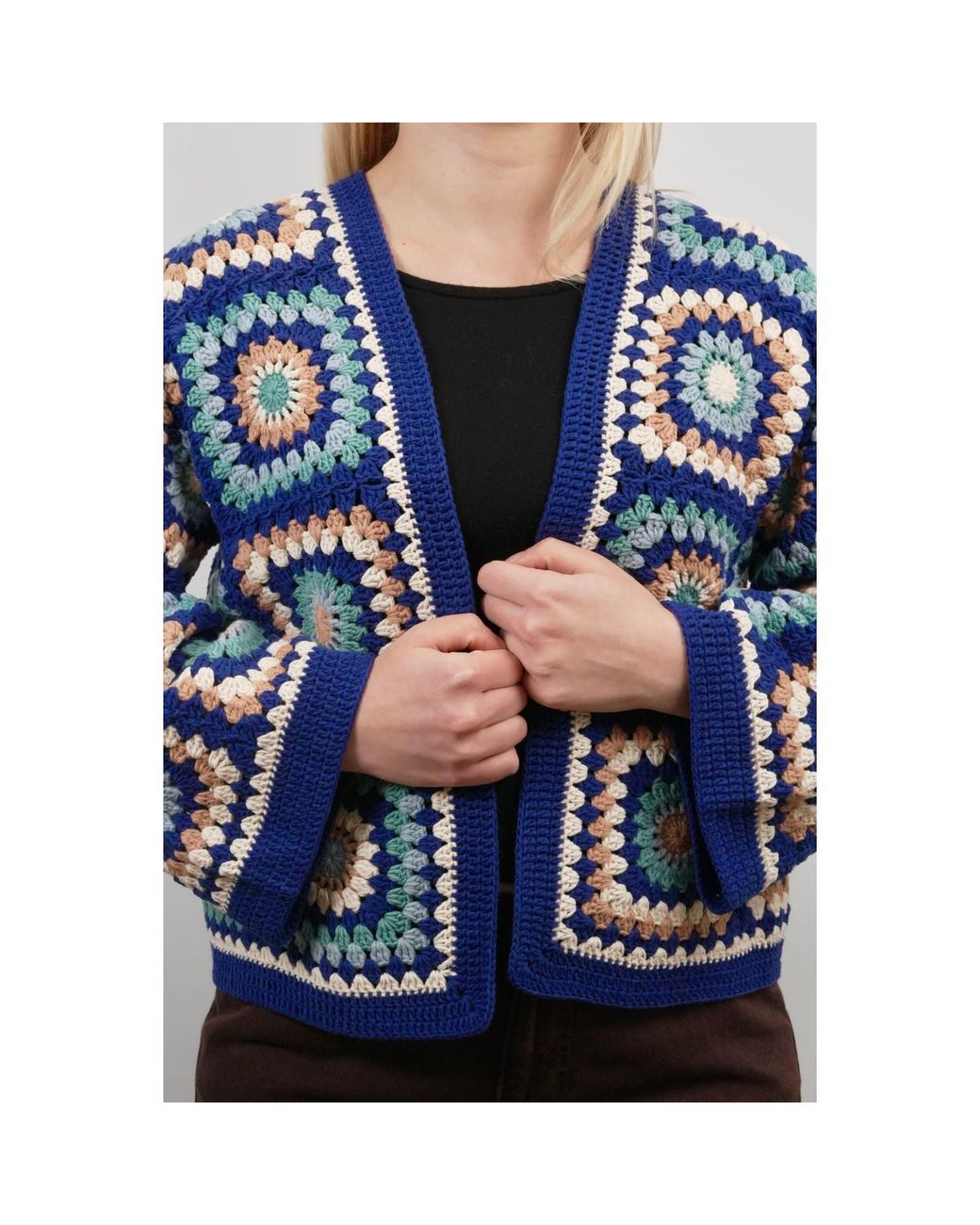 Ana Chic Blue Sunburst Handmade Crochet Cropped Cardigan
