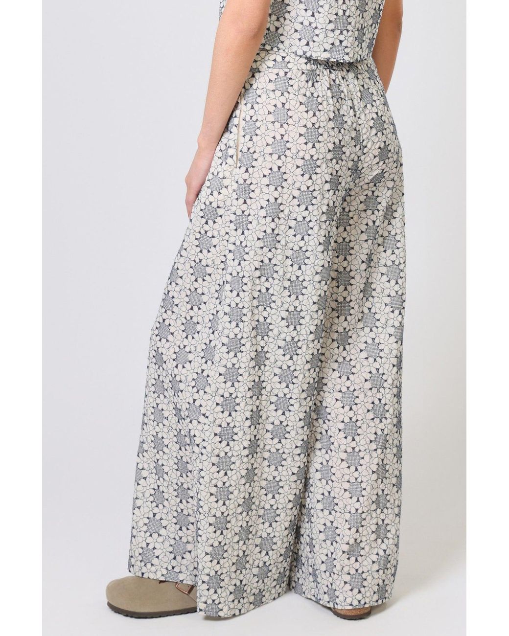 Traffic People Gray Miss Daisy And Floral Rene Wide Leg Trousers