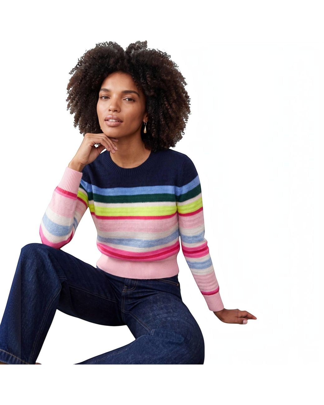 Brodie Cashmere Blue Striped Stitch Maya Crew