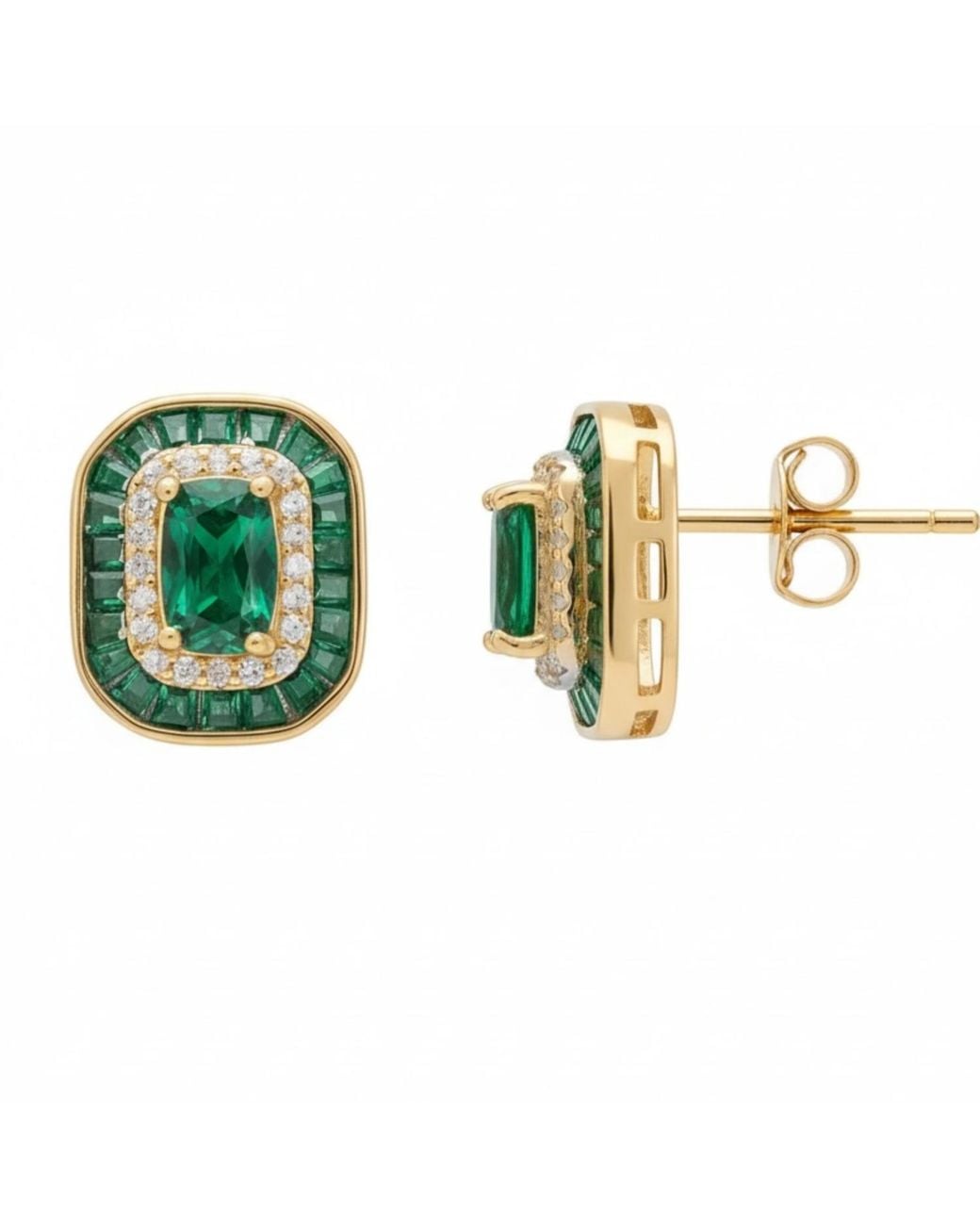 Latelita London Green Great Gatsby Stud Earrings Emerald