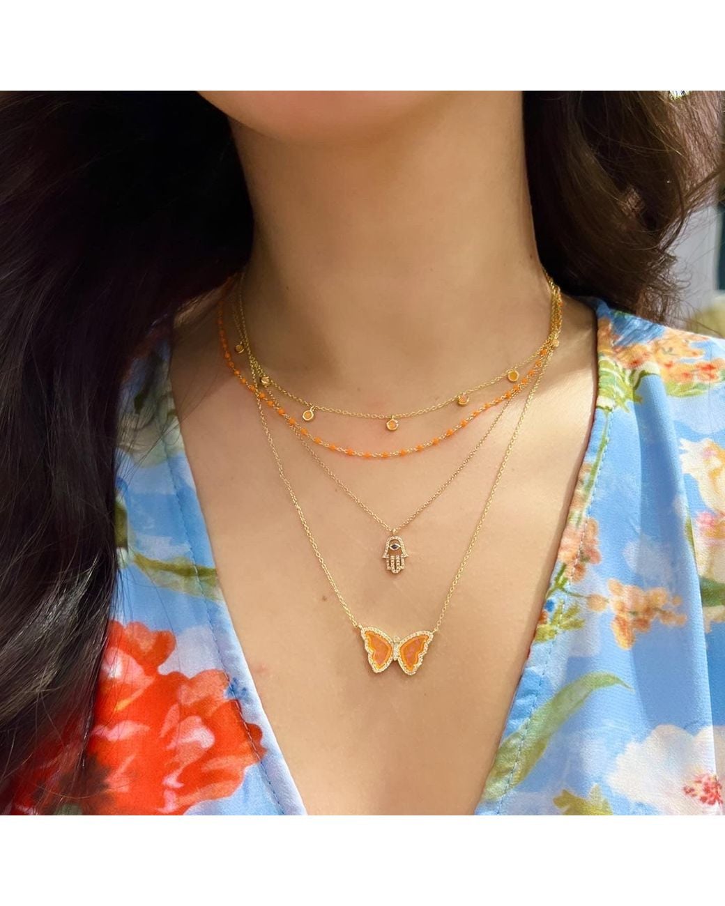 KAMARIA Metallic Enamel Beaded Chain Necklace