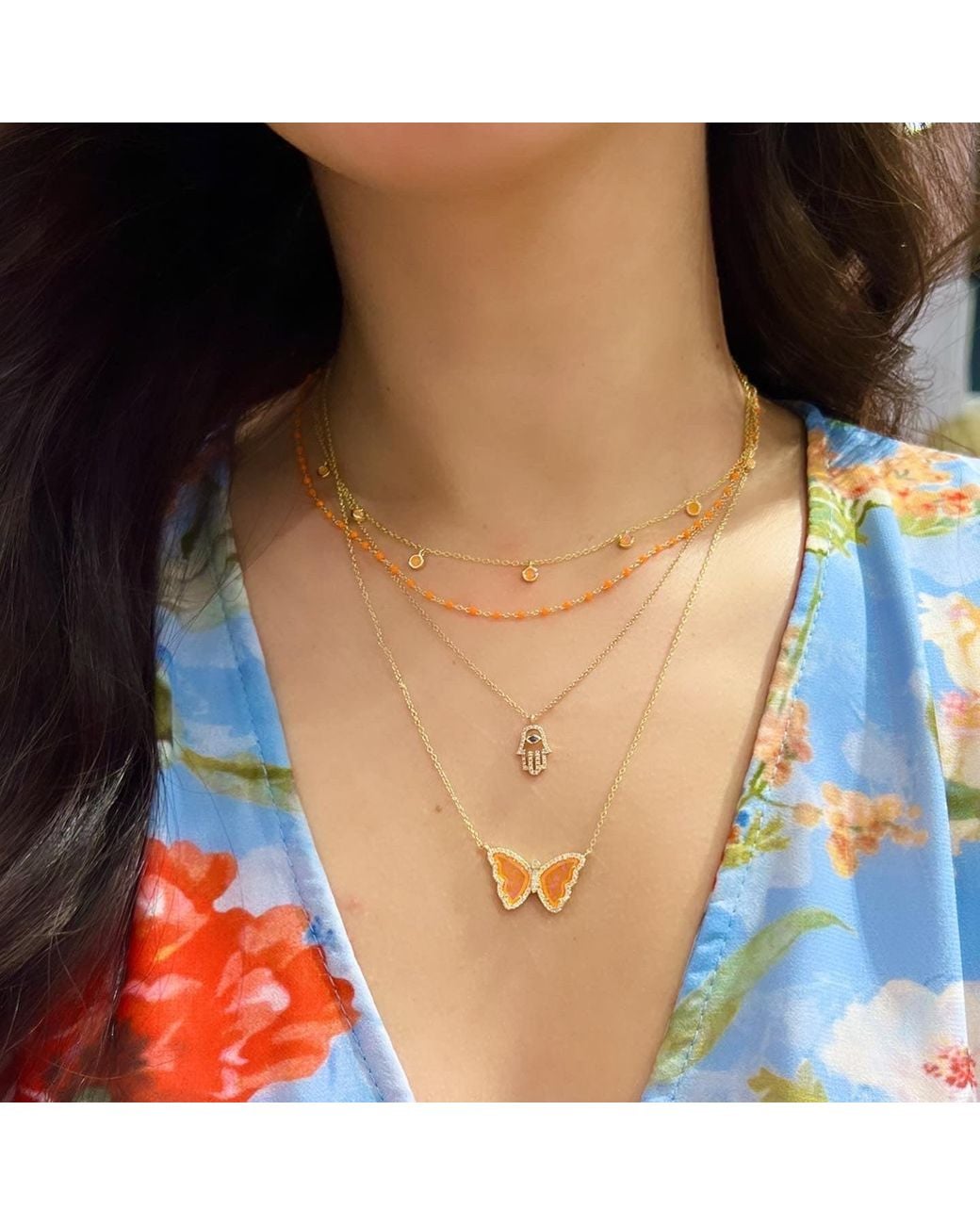 KAMARIA Metallic Enamel Beaded Chain Necklace