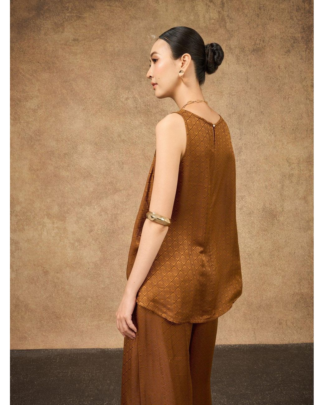 Silk and Bears Brown Ophelia Bronze Draped Silk Shell Top