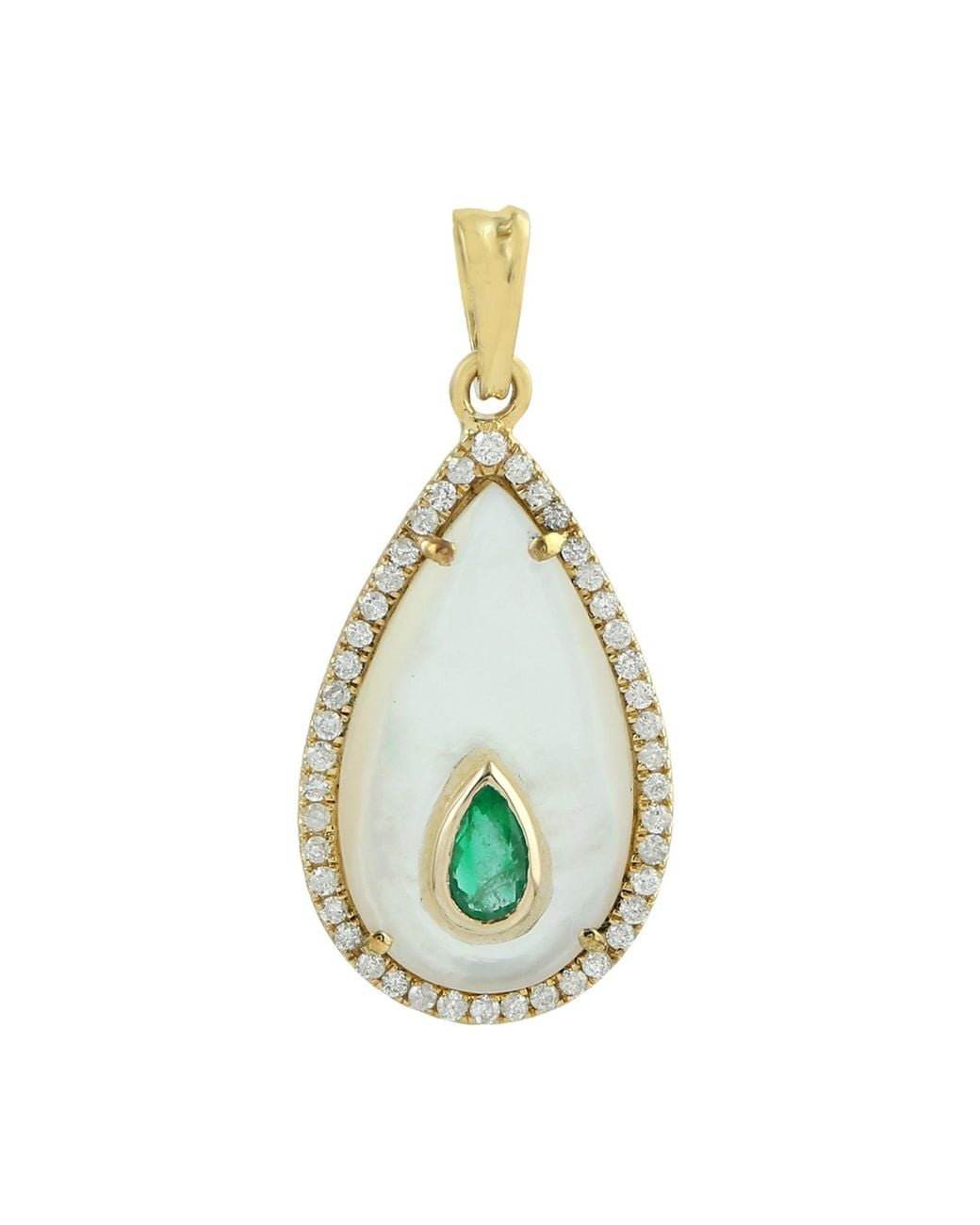 Artisan Metallic 18K Mother Of Pearl, Emerald & Diamond Teardrop Pendant