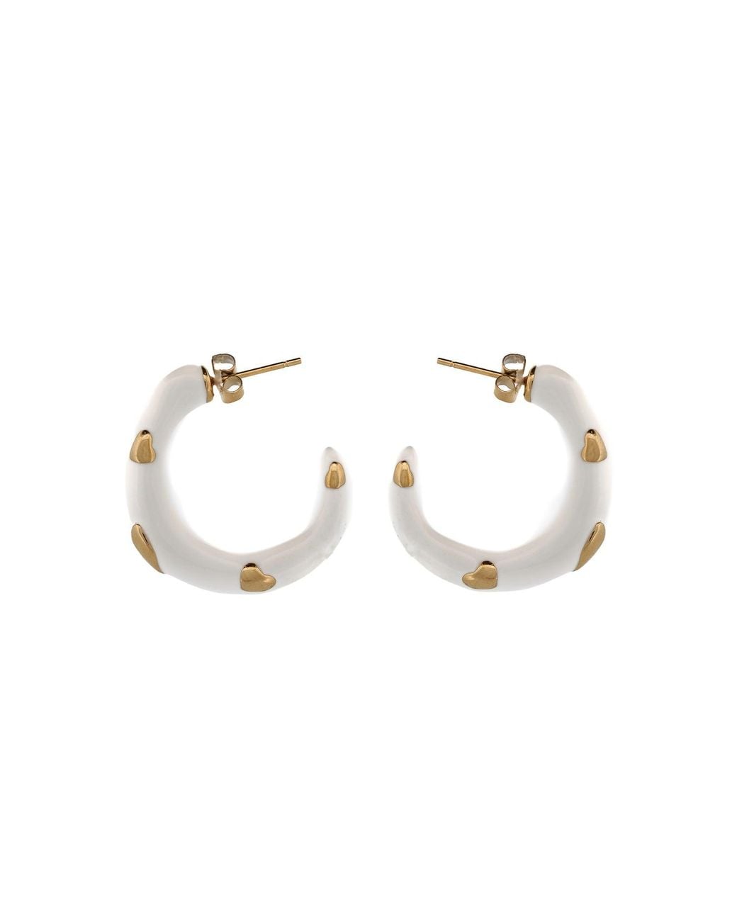 Ebru Jewelry Metallic White Enamel Gold Heart Hoop Earrings