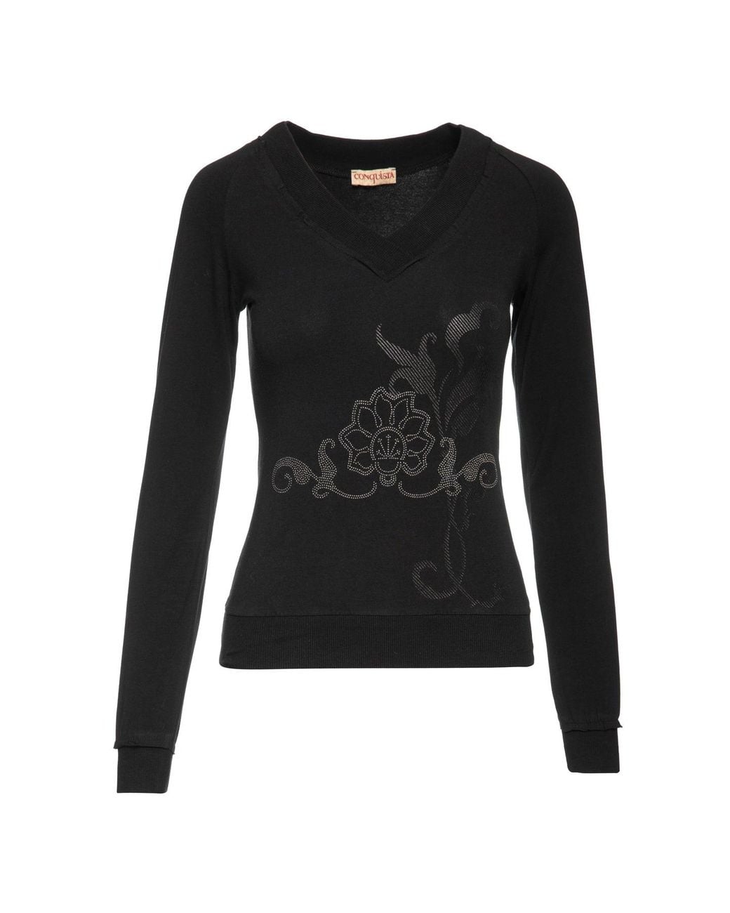 Conquista Black Long Sleeve Top With A & Print