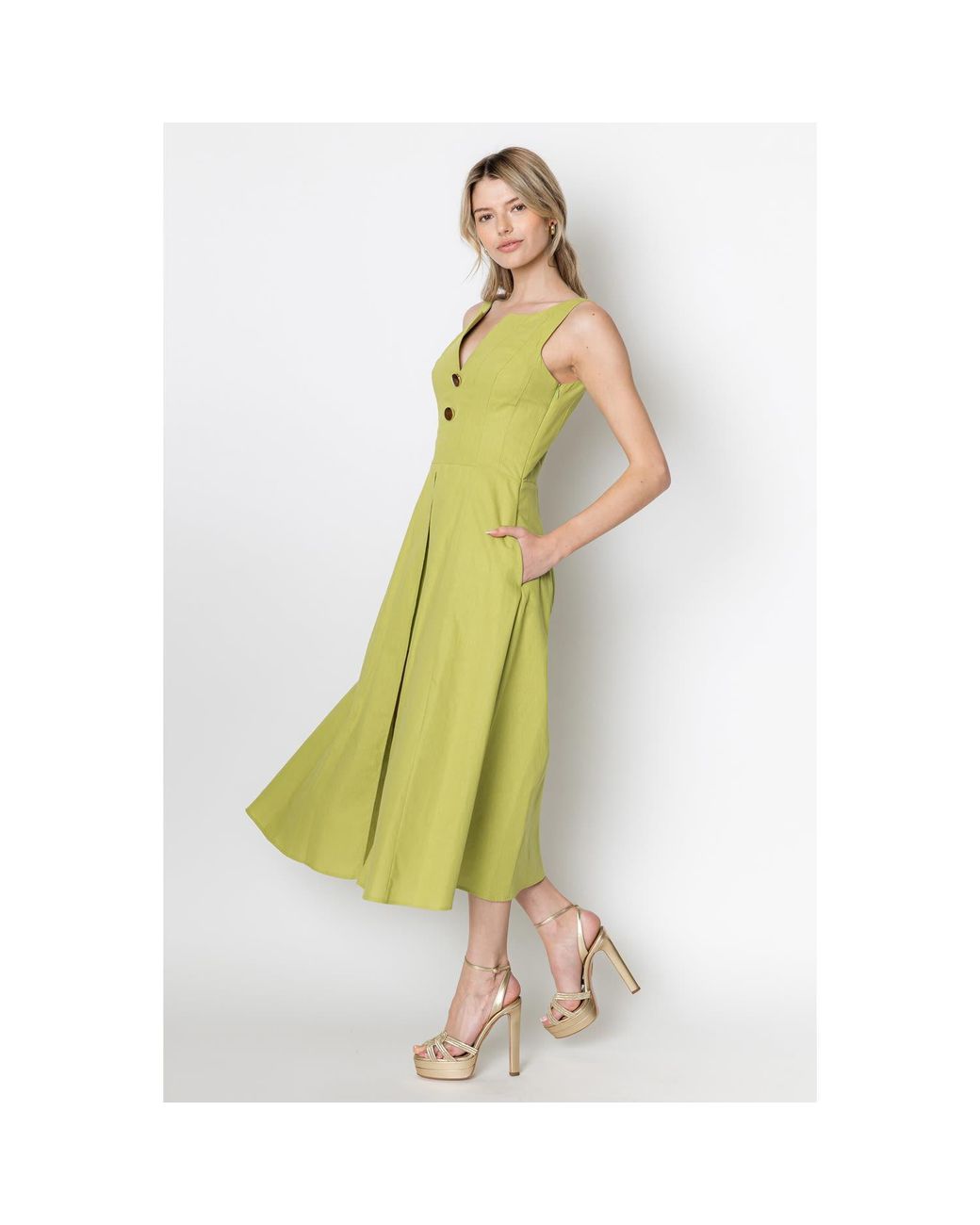 Zetaye Yellow Celeste Linen Cotton Midi Mini Dress