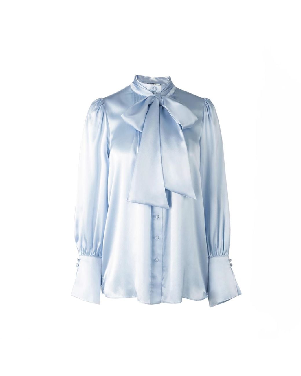 Solgo Atelier Blue Phaius Bow Tie Silk Charmeuse Blouse