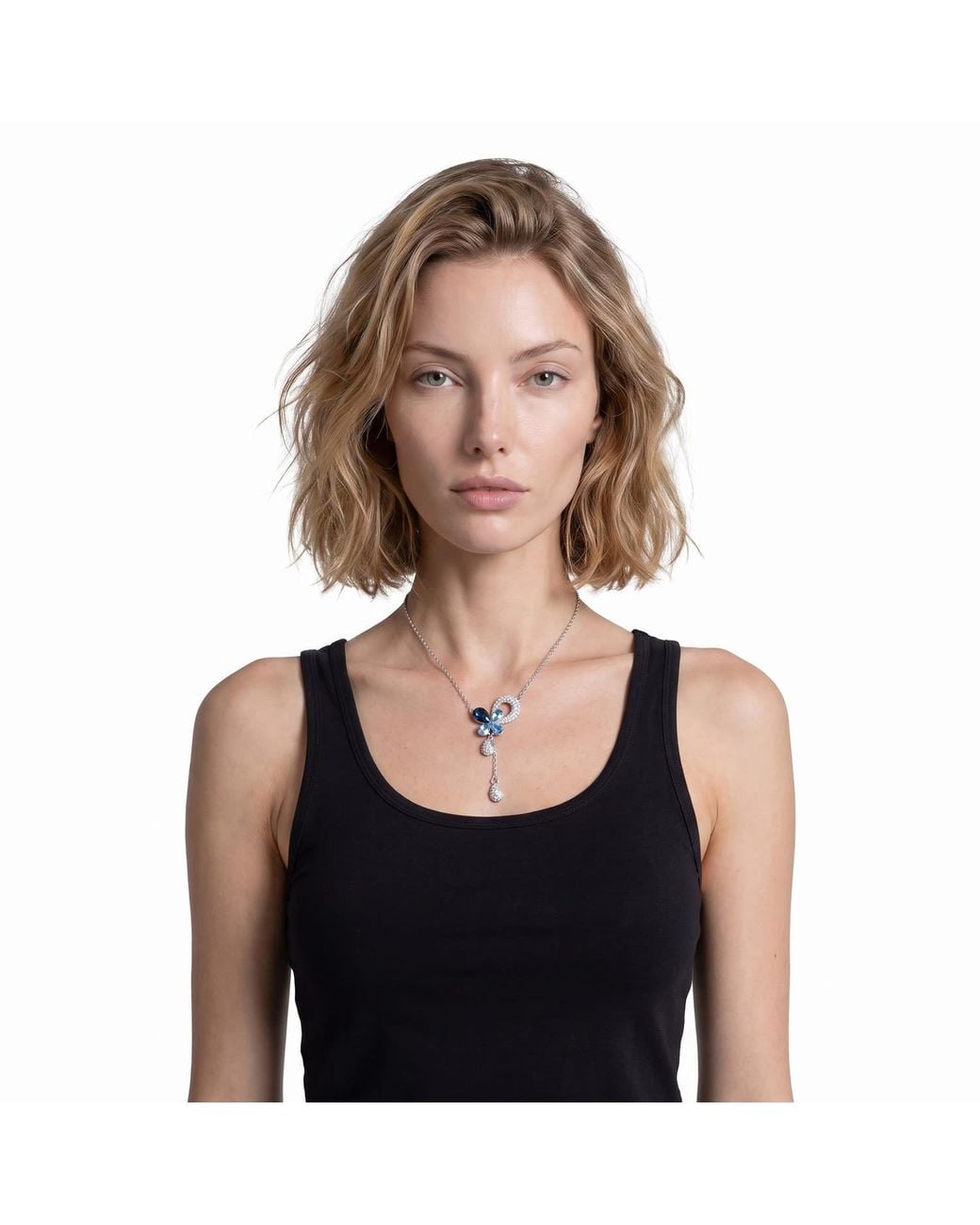 Modenaire Blue Teardrop Crystal Pendant Necklace