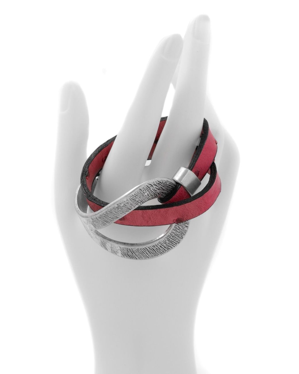 Saachi Hammered Double Wrap Leather Loop Bracelet