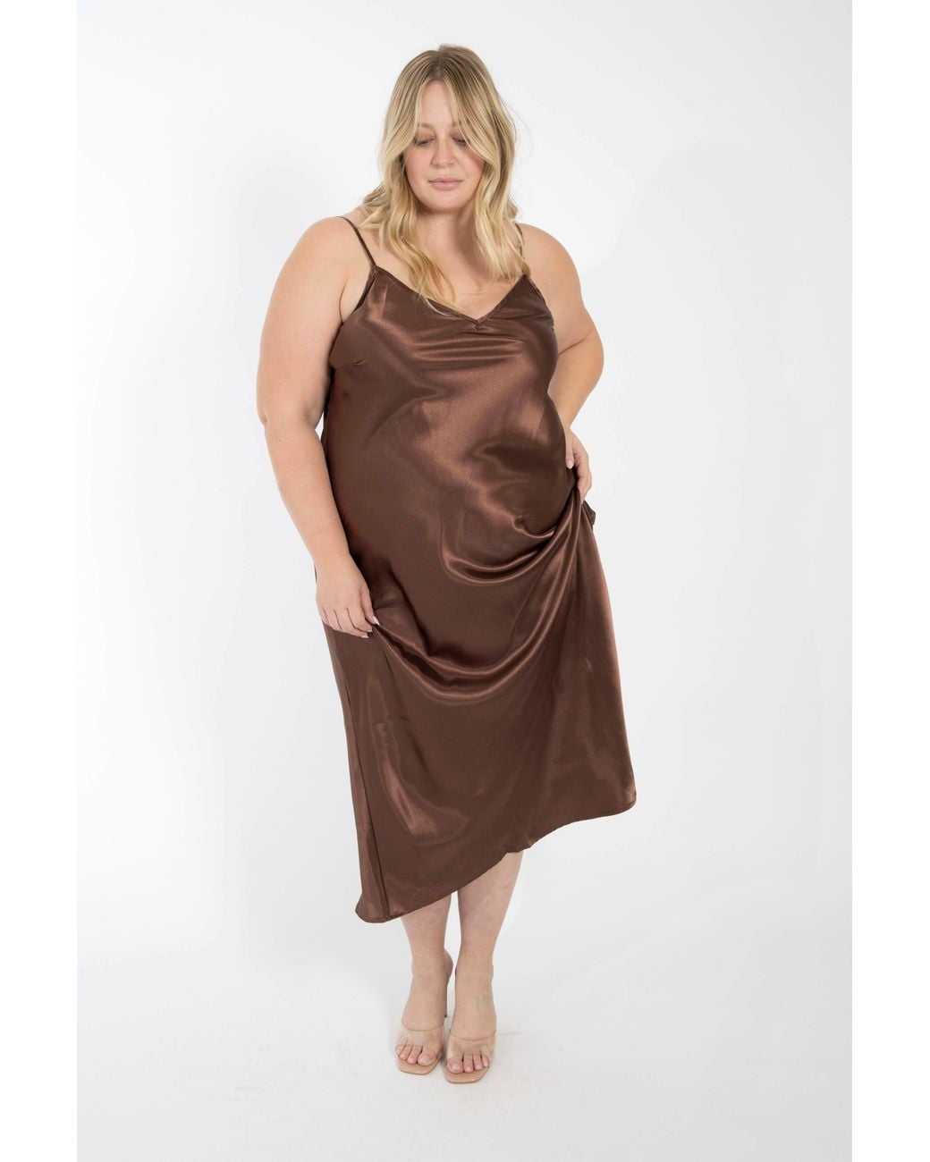 Saint Grace Brown The Best Curve Bias Cut Bamboo Blend Slip Dress