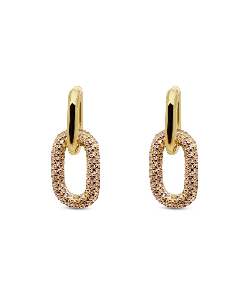 Clemence Wren Metallic Huggie Earrings With Blush Pave Gemstone Charm