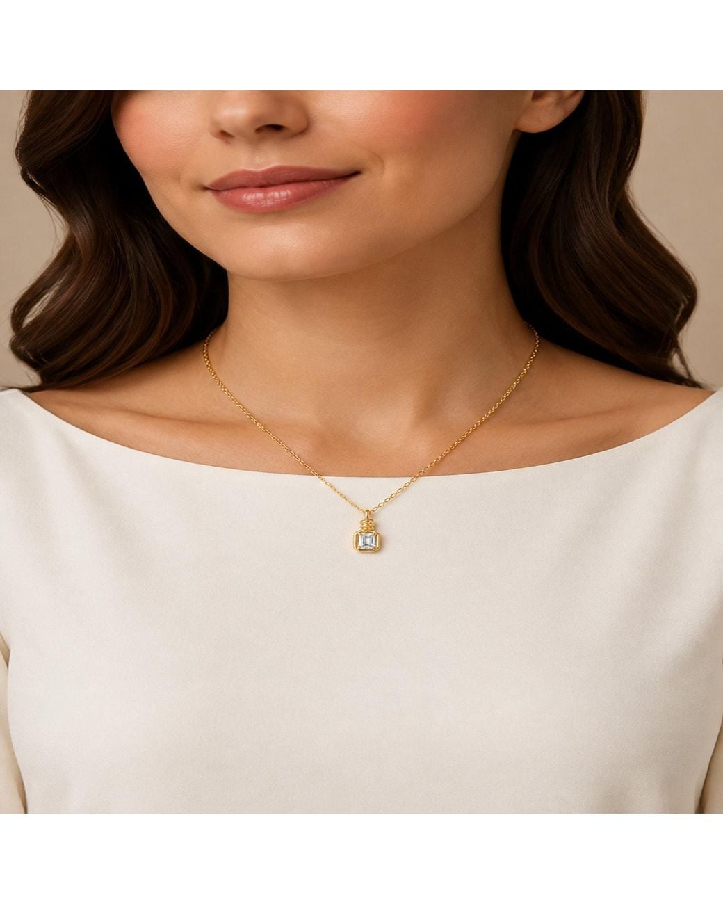 Artisan Metallic 14K Emerald-Cut Diamond Twisted Bail Pendant Necklace