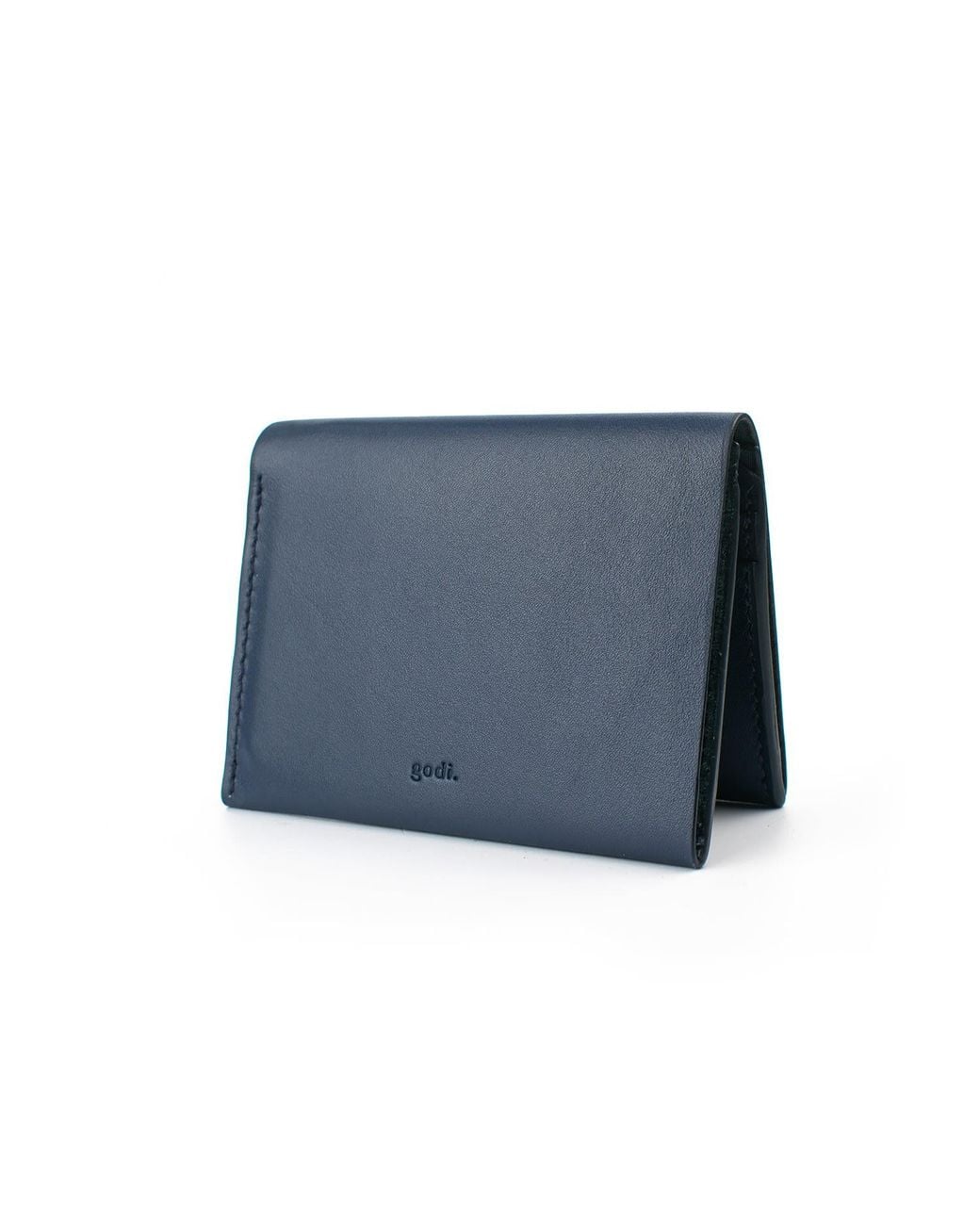 godi. Blue Handmade Bifold Leather Wallet for men