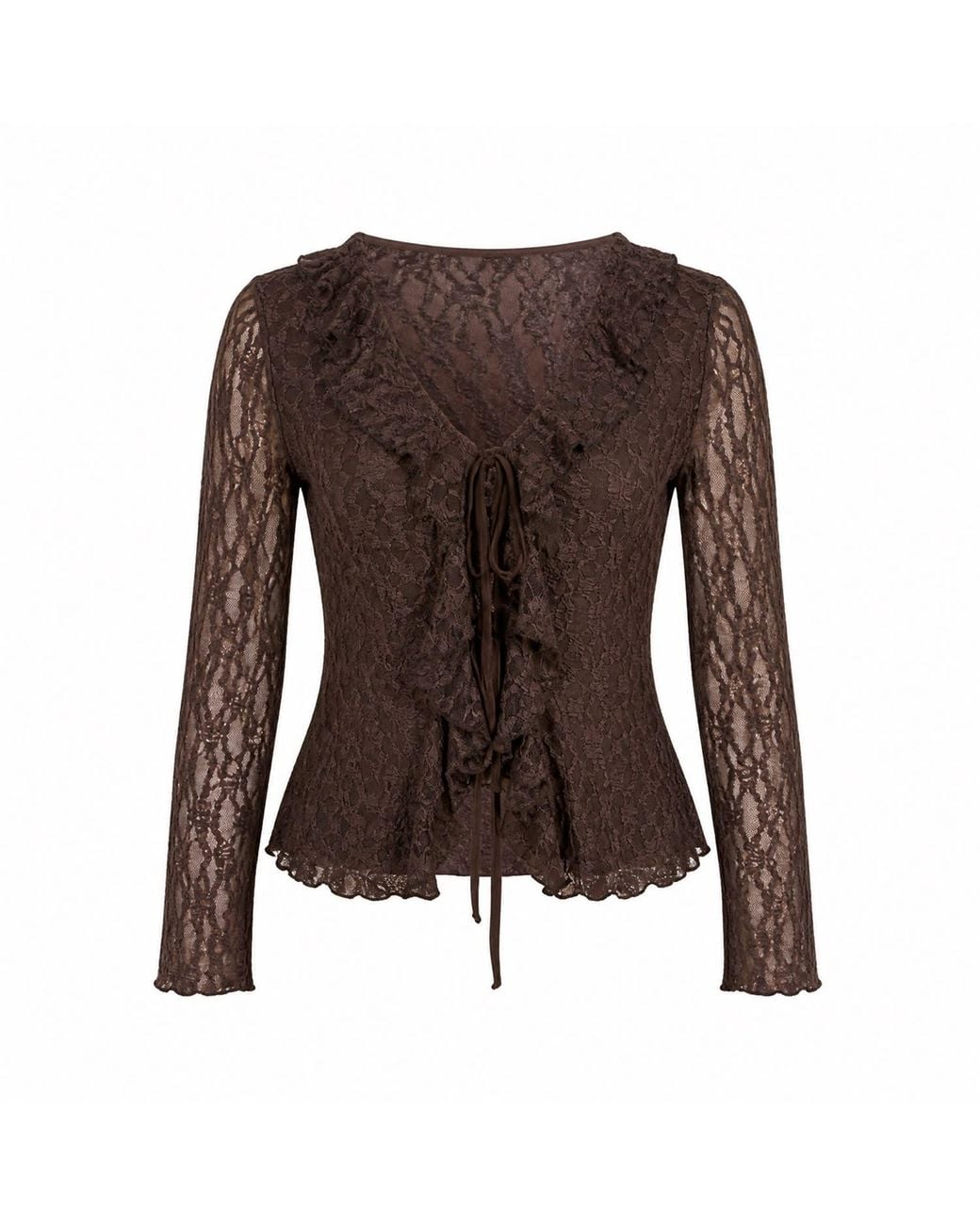 Yumi' Brown Ruffle Lace Top