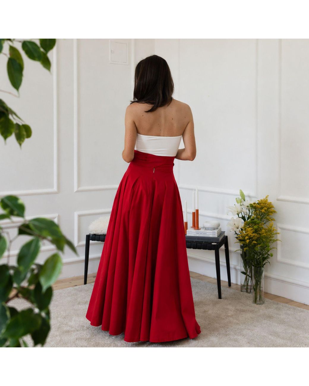 Nikka Place Red Long Cotton High Waist Skirt