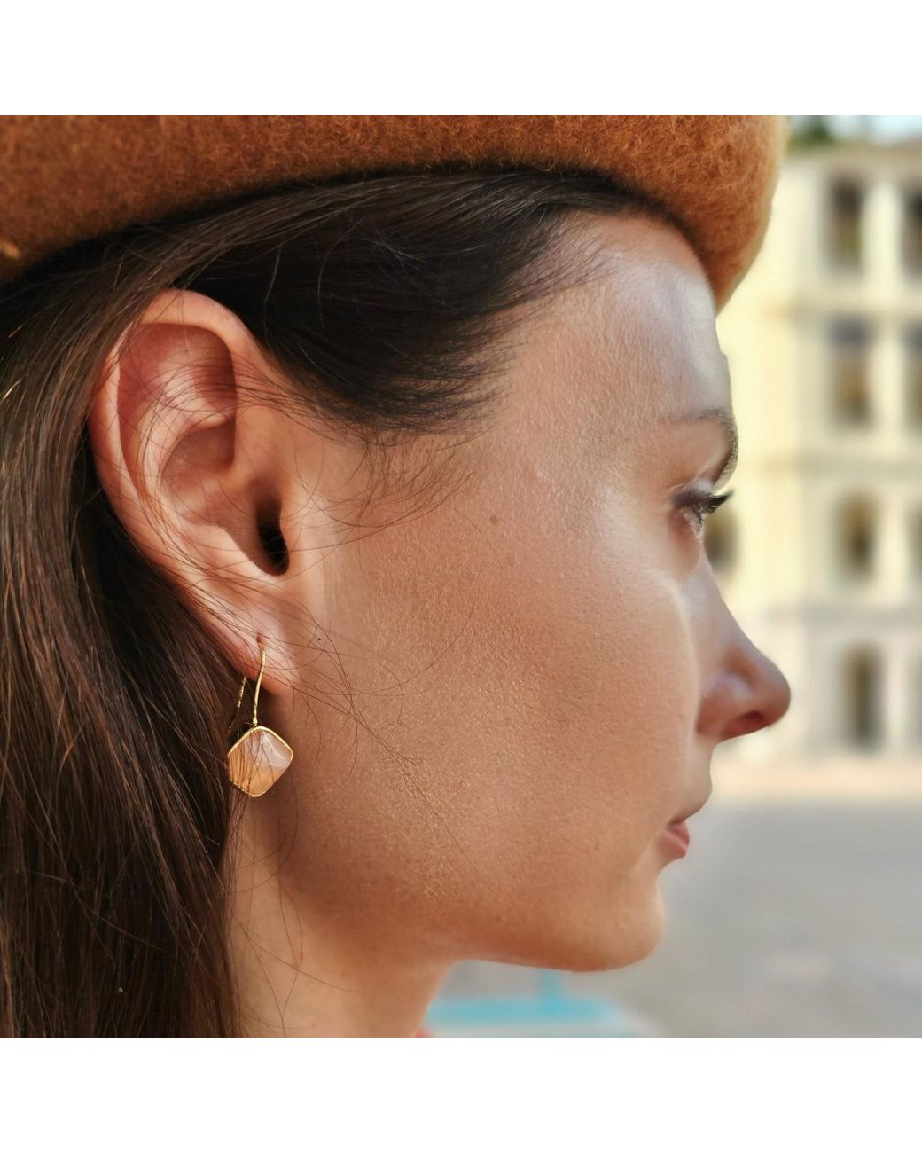 Farra Metallic Moonstone Square Shaped Minimalist Earrings