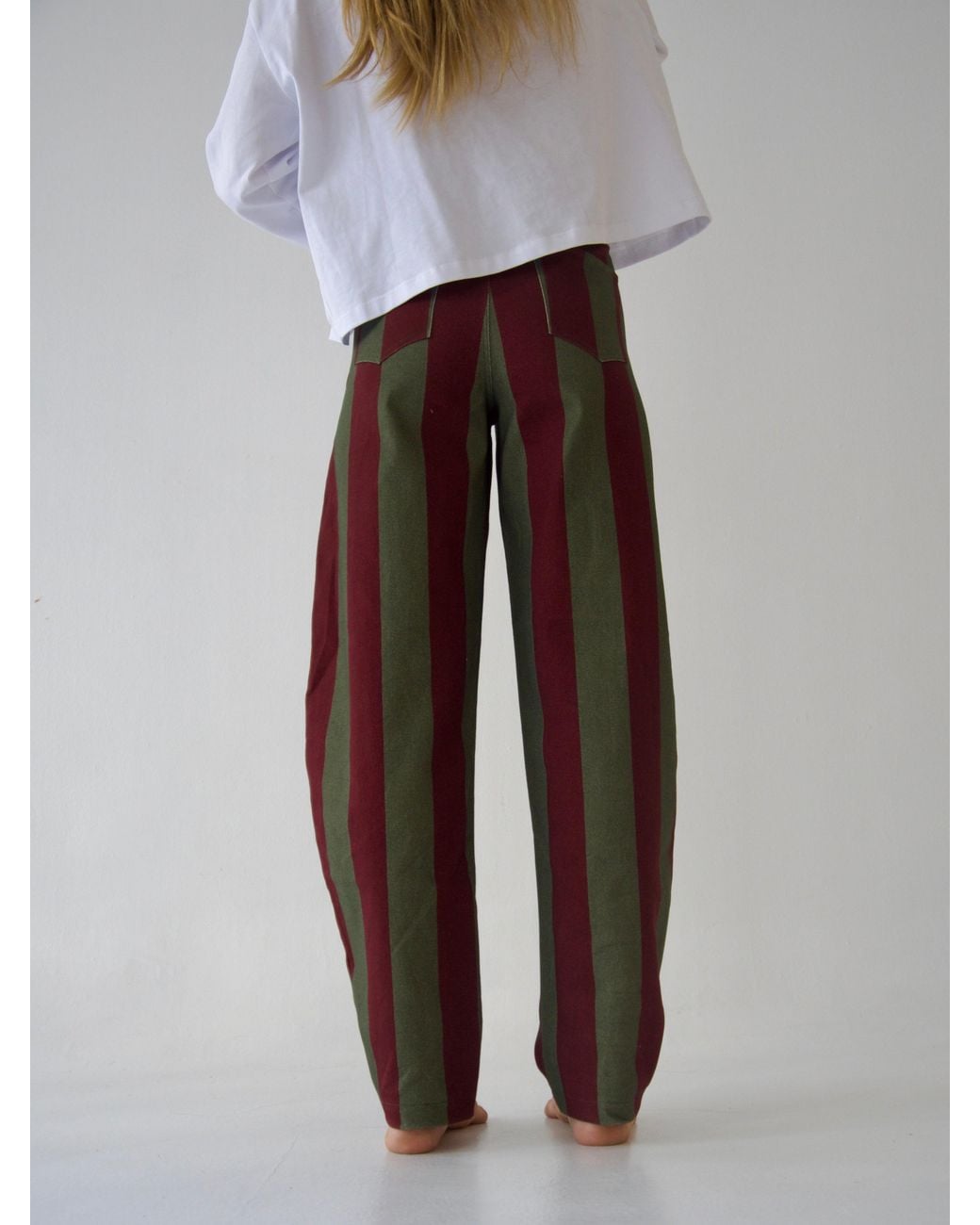 Mind Traveler Red Burgundy & Khaki Striped Clarissa Balloon Jeans
