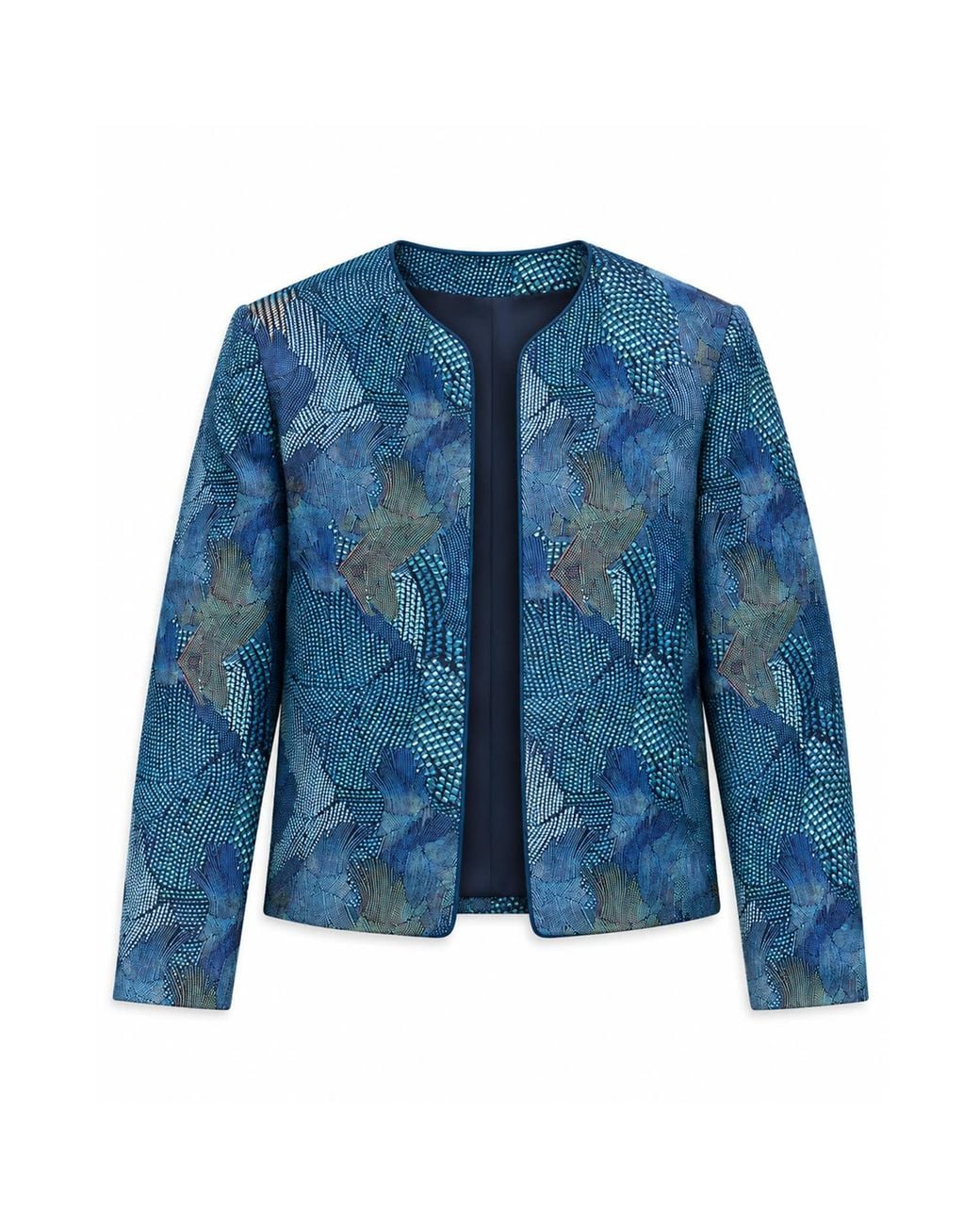 Stovaria Blue Peacock Pure Silk Statement Jacket