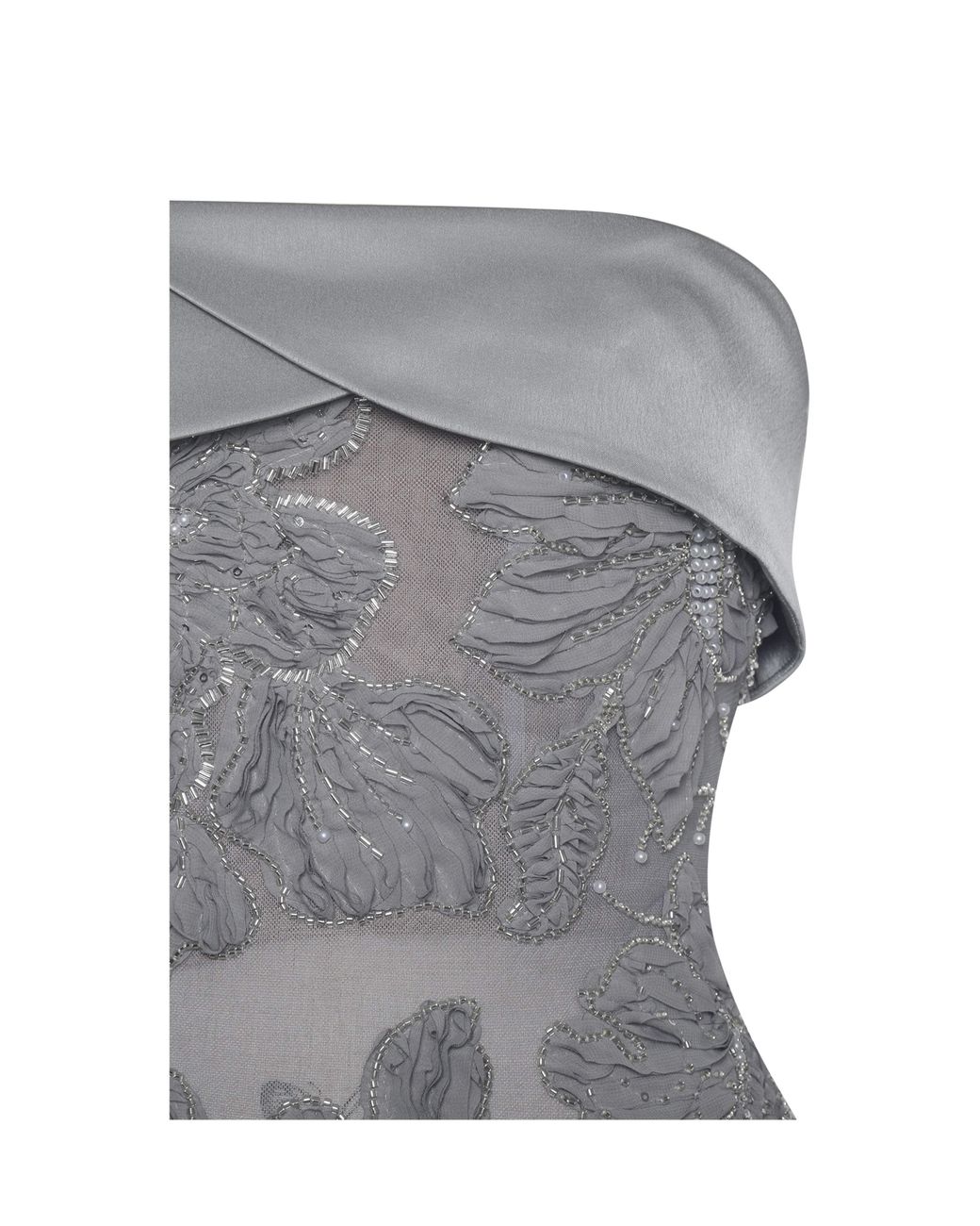 Miss Circle New York Gray Raphaela Beaded Floral Strapless Mermaid Maxi Dress