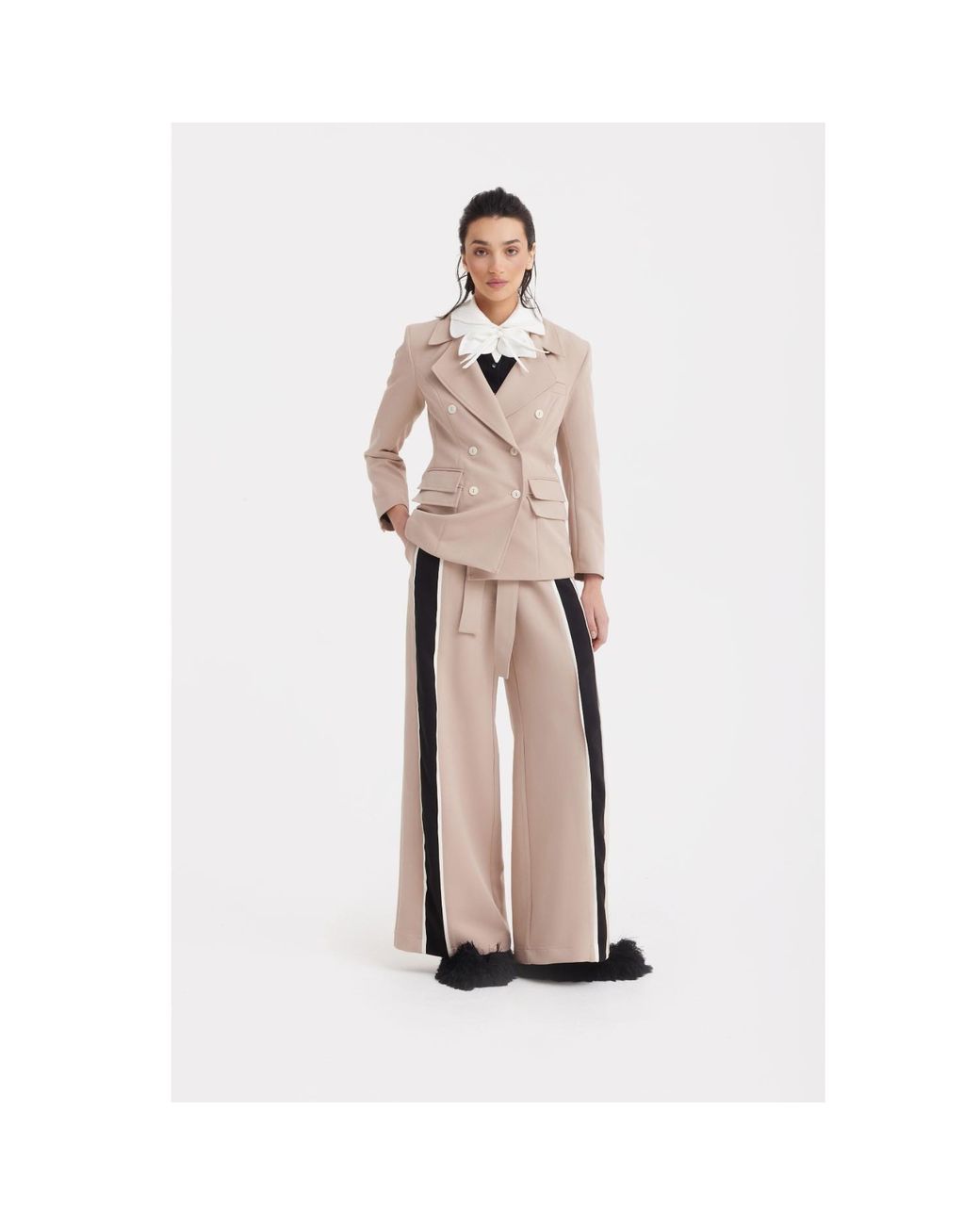 Julia Allert Natural Neutrals Belted High Waist Wide Leg Pants –