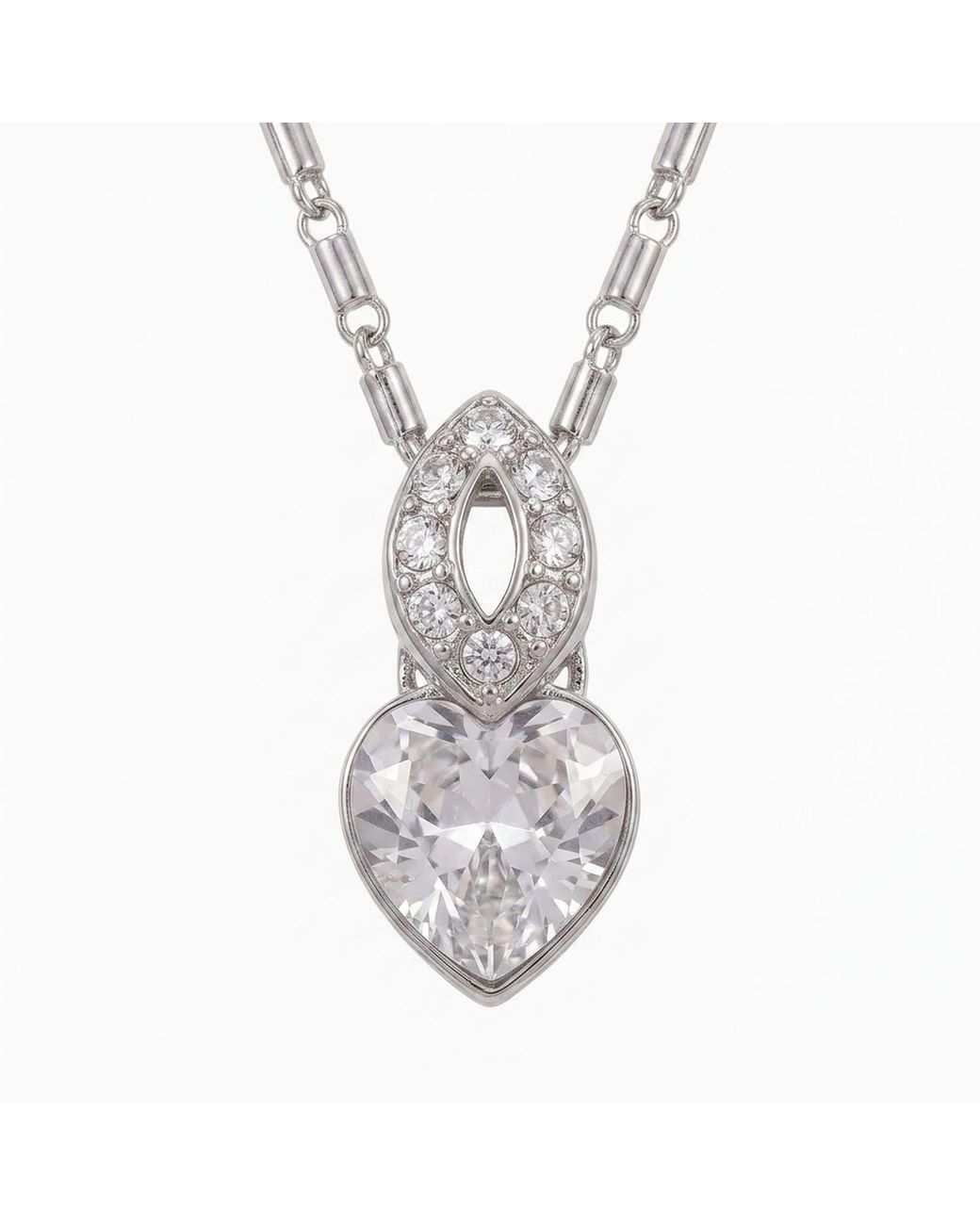 Modenaire Metallic Tone Crystal Heart Pendant Necklace