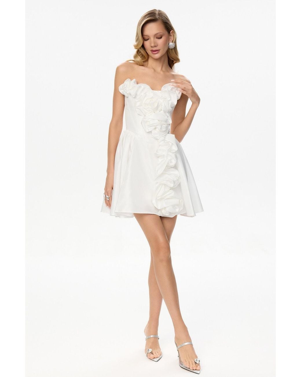 POST MERIDIEM White Mini Dress With Corset And Gathering