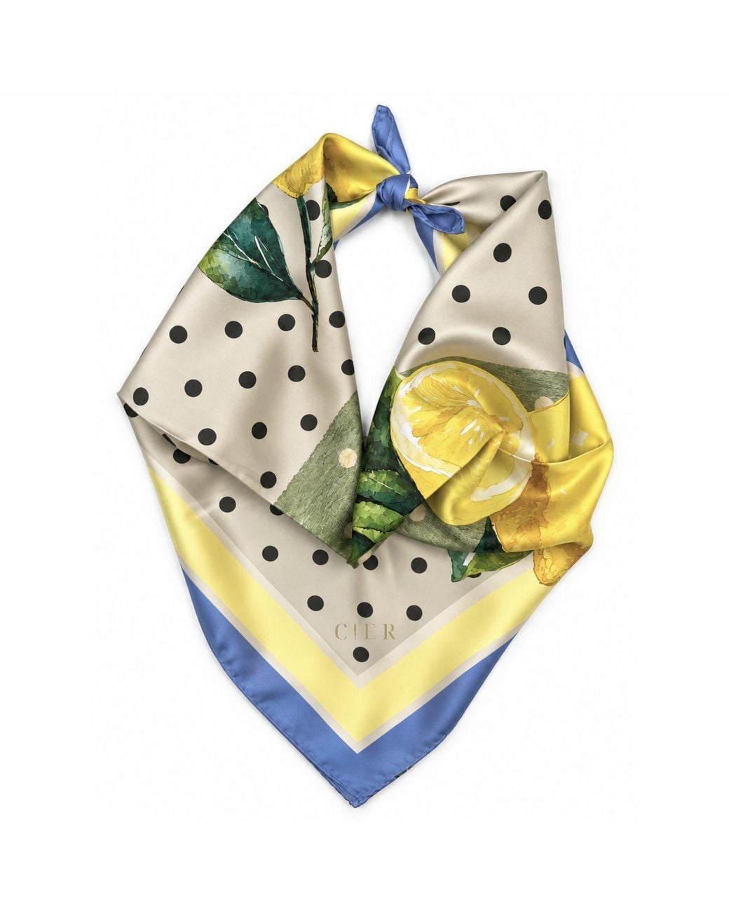 Cier Gray Lemon Dot Silk Scarf