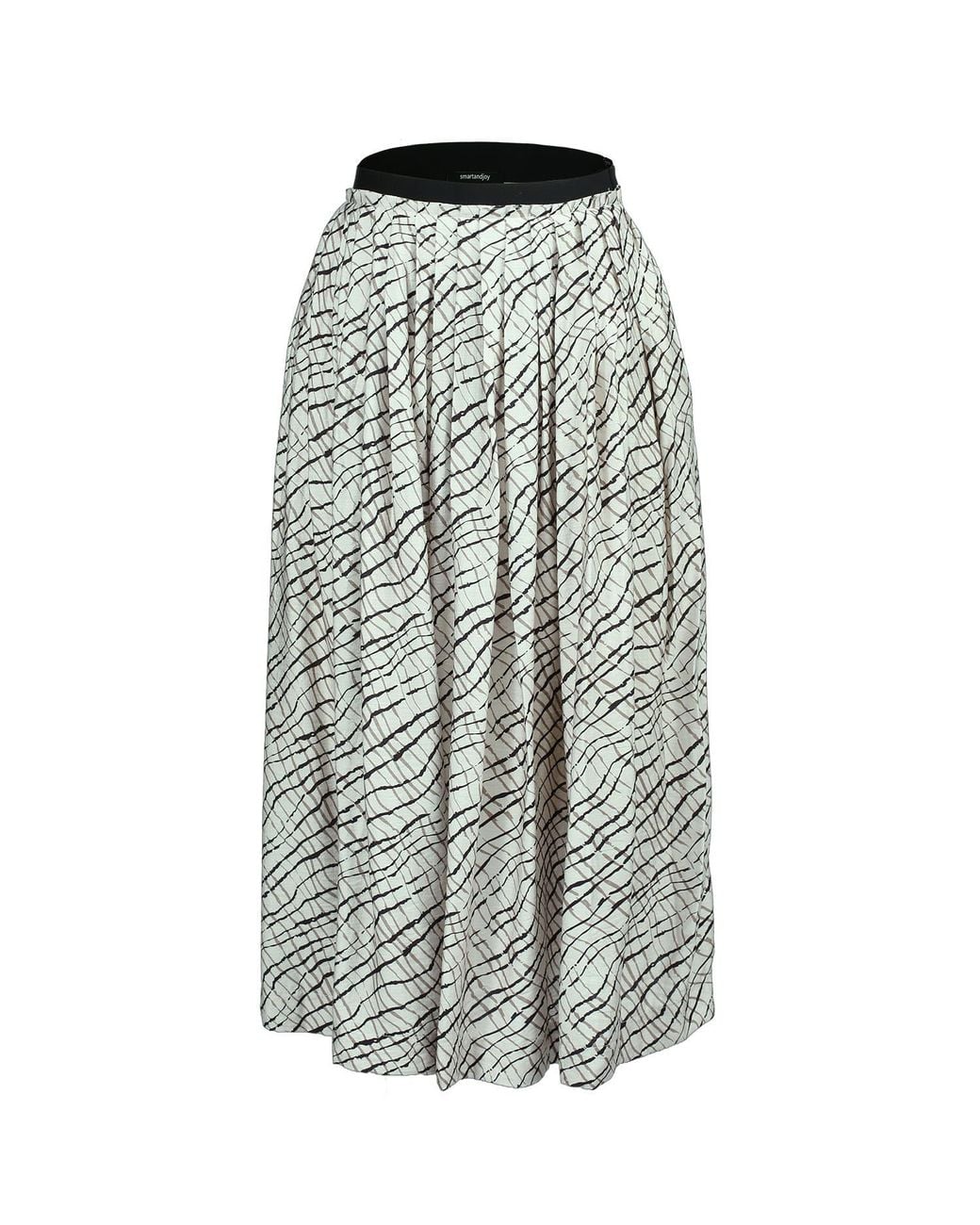Smart and Joy Gray Neutrals Flared Skirt With Graphic Print And Elastic Waistband