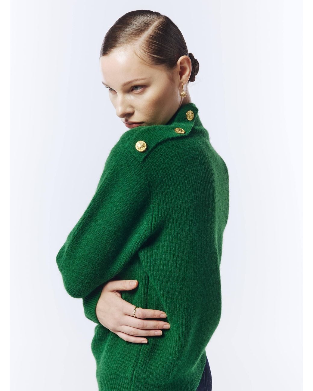 Sour Figs Green Button Shoulder Jumper