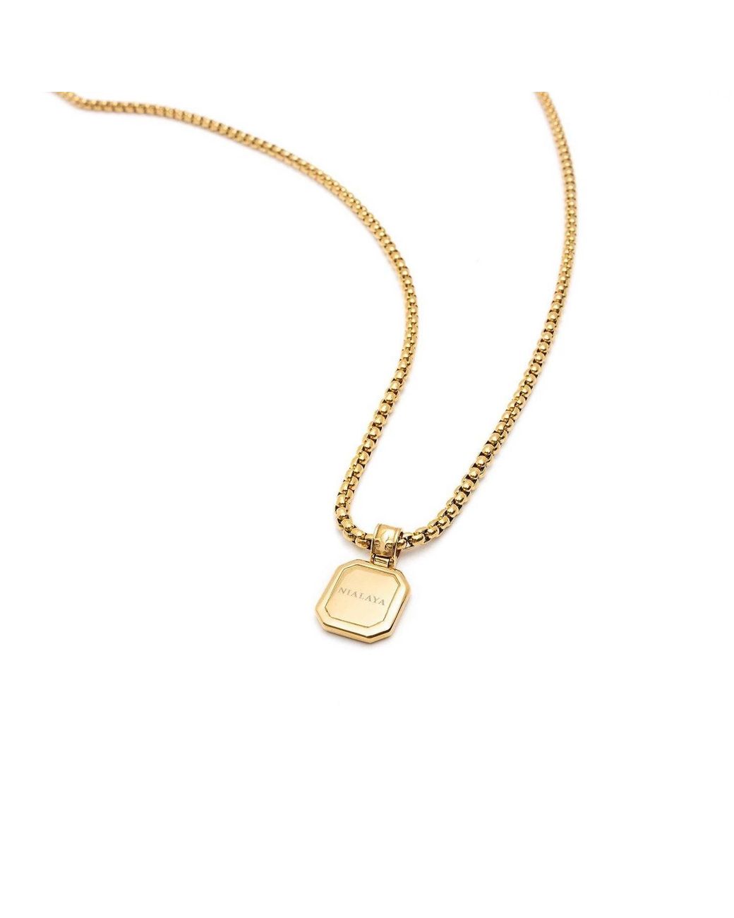 Nialaya Metallic Necklace With Square Malachite Pendant for men